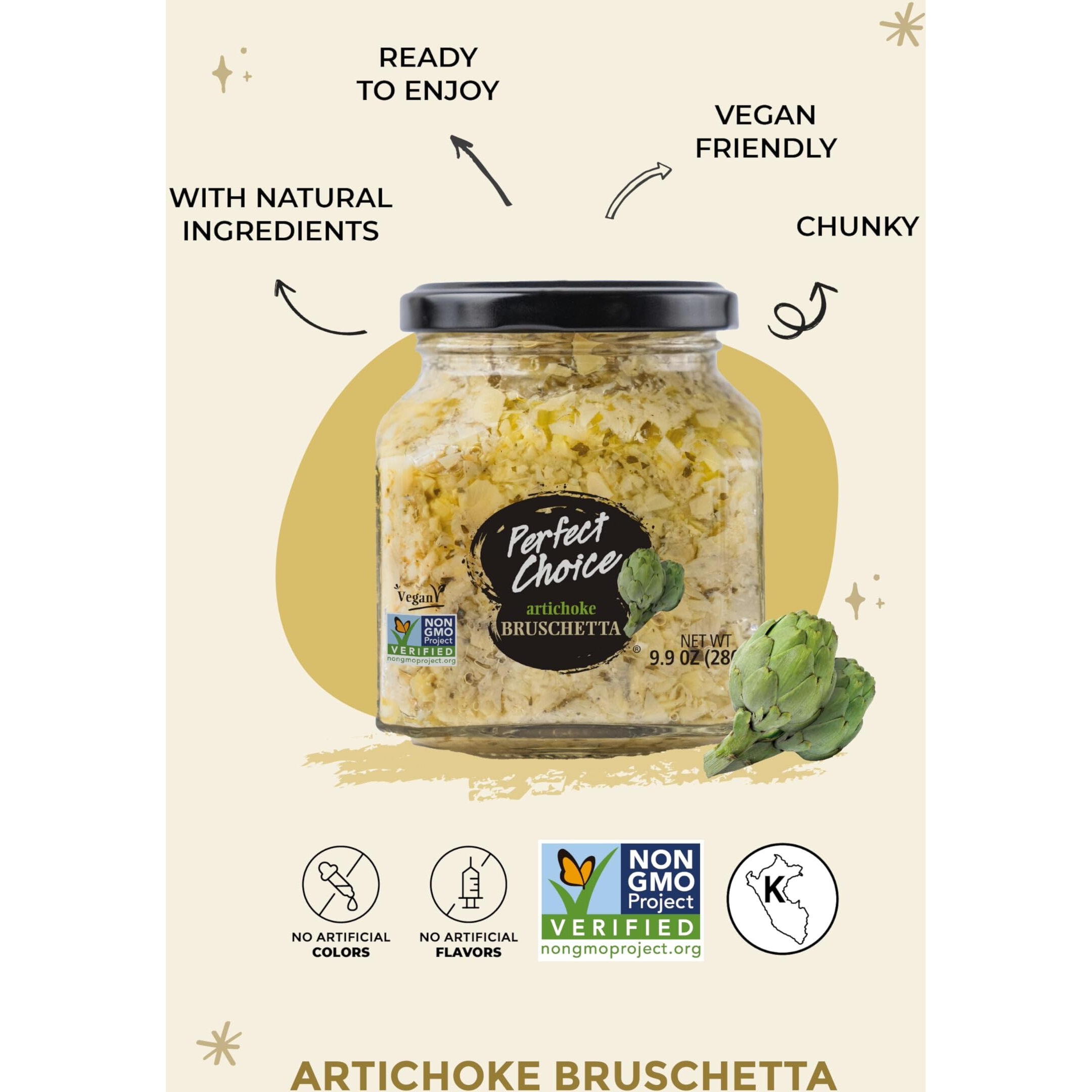 Perfect Choice Artichoke Bruschetta - Delicious Bruschetta Bread Spread - Ready-To-Eat Dip - 9.9 Oz (Pack Of 3)