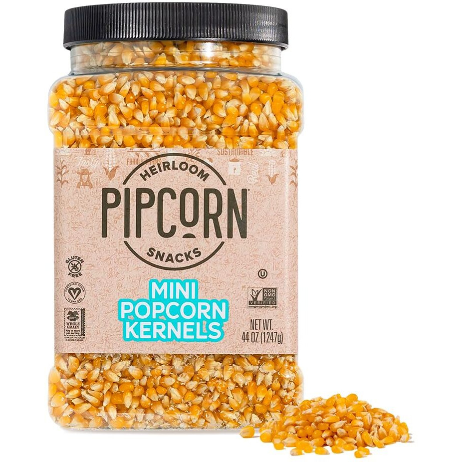 Heirloom Mini Popcorn Kernels By Pipcorn - 44 Oz Jar, Unpopped Popcorn, Healthy, Non-Gmo, Vegan, Gluten Free Snacks