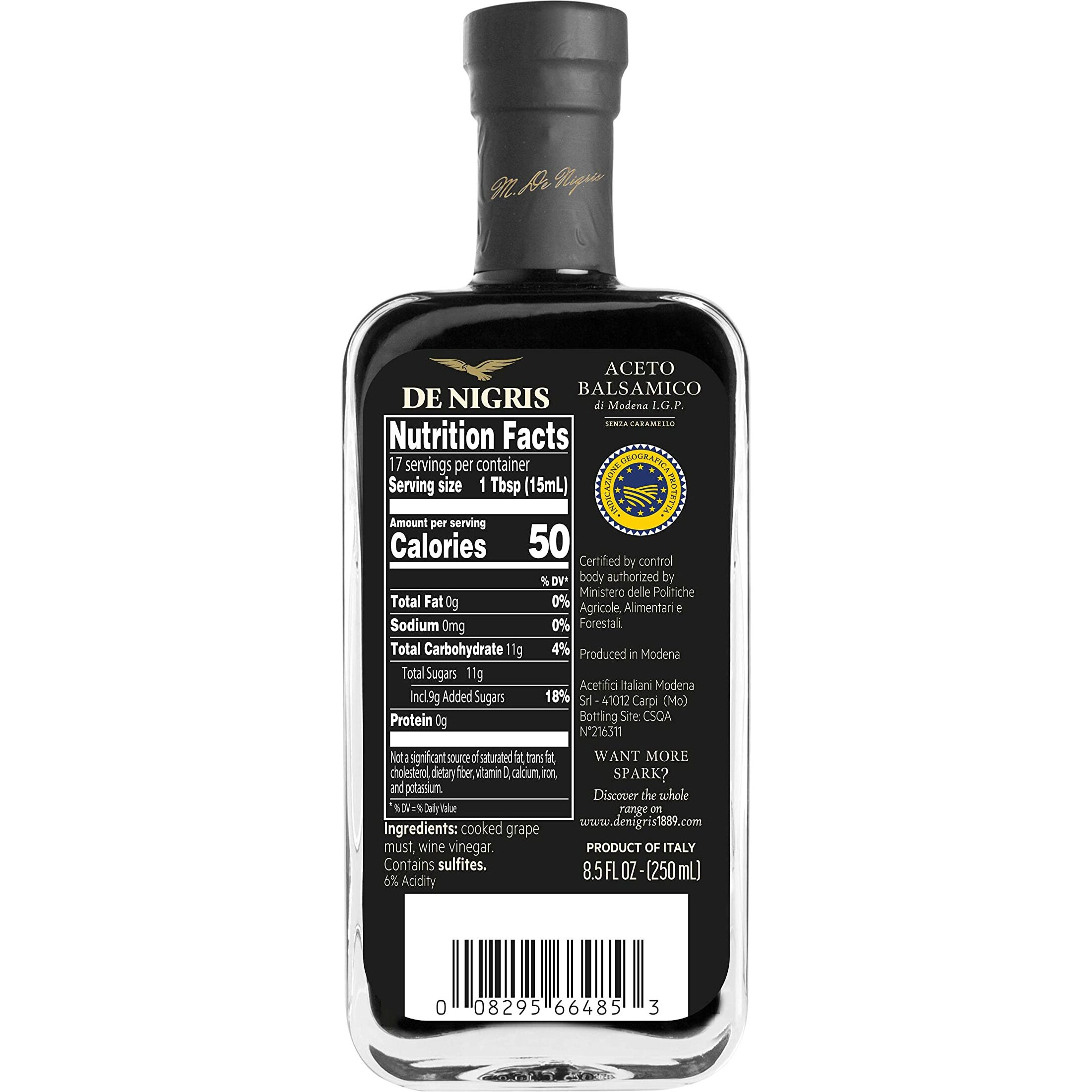 De Nigris Balsamic Vinegar Of Modena Excellence Line Founder's Edition Recipe (70% Grape Must) 8,5 Oz (250Ml) | Balsamic Vinegar From Modena Italy Thick And Intense | Balsamic Vinegar Aged