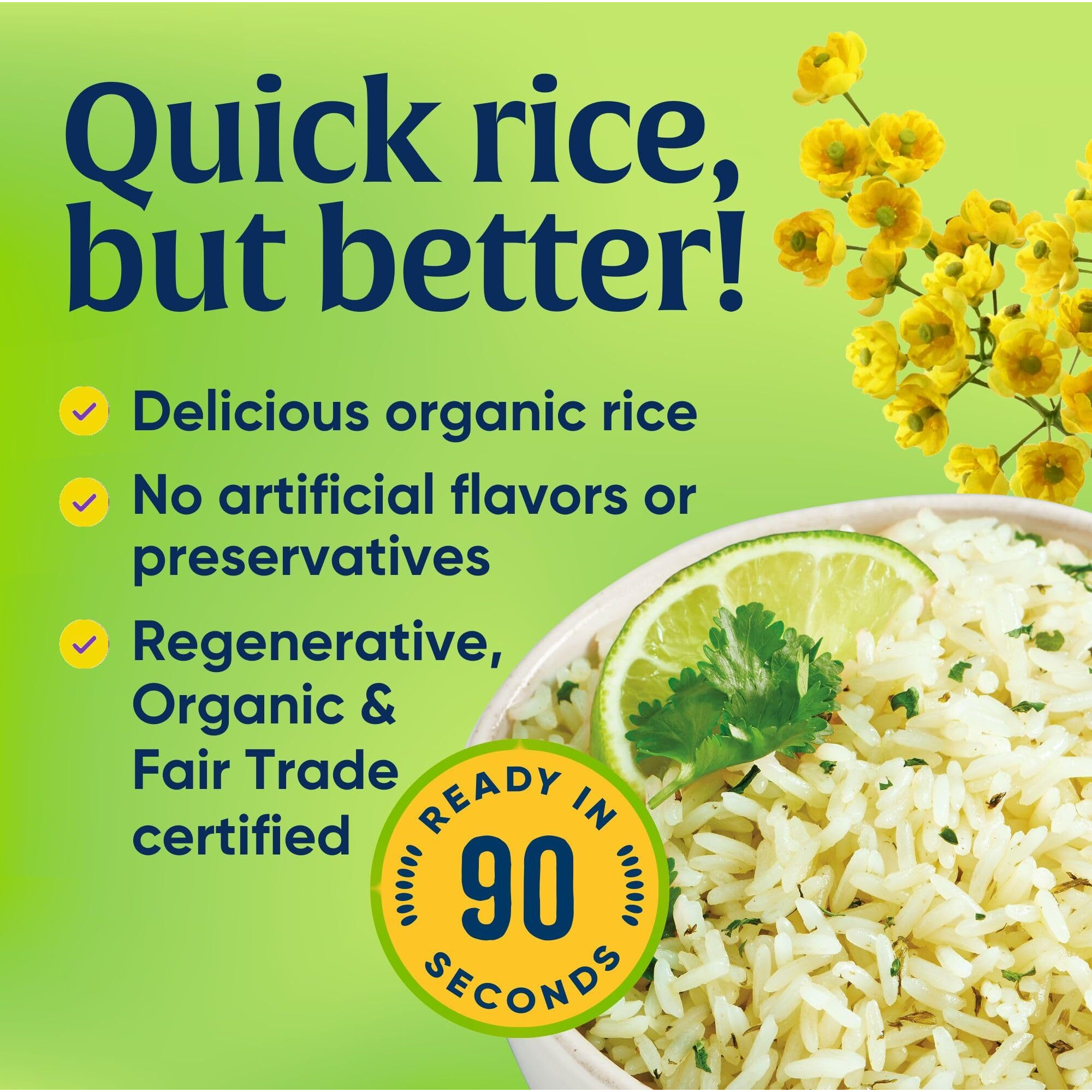 Lundberg Cilantro Lime Rice, Ready In 90 Seconds - Regenerative Organic Certified White Jasmine Rice, Microwavable, Fluffy, Non-Sticky, Lightly Seasoned Organic Rice, 8 Oz (Pack Of 6)