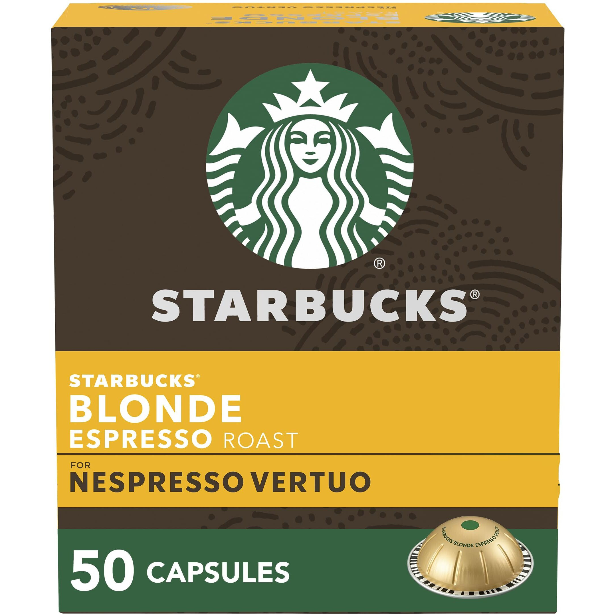 Starbucks By Nespresso Vertuo, Blonde Roast Espresso, 50-Count Espresso Pods, Brews, 1.35 Oz.