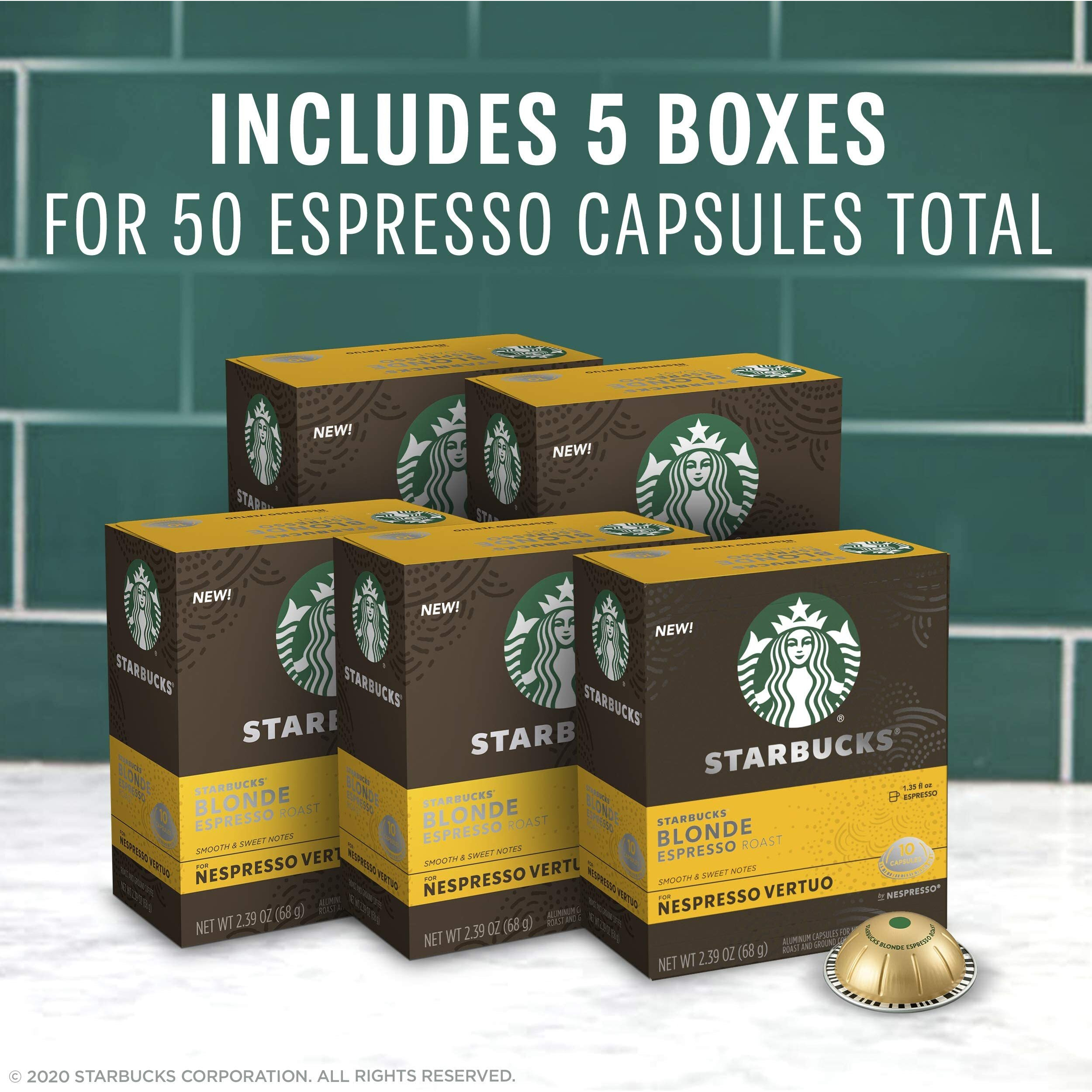 Starbucks By Nespresso Vertuo, Blonde Roast Espresso, 50-Count Espresso Pods, Brews, 1.35 Oz.