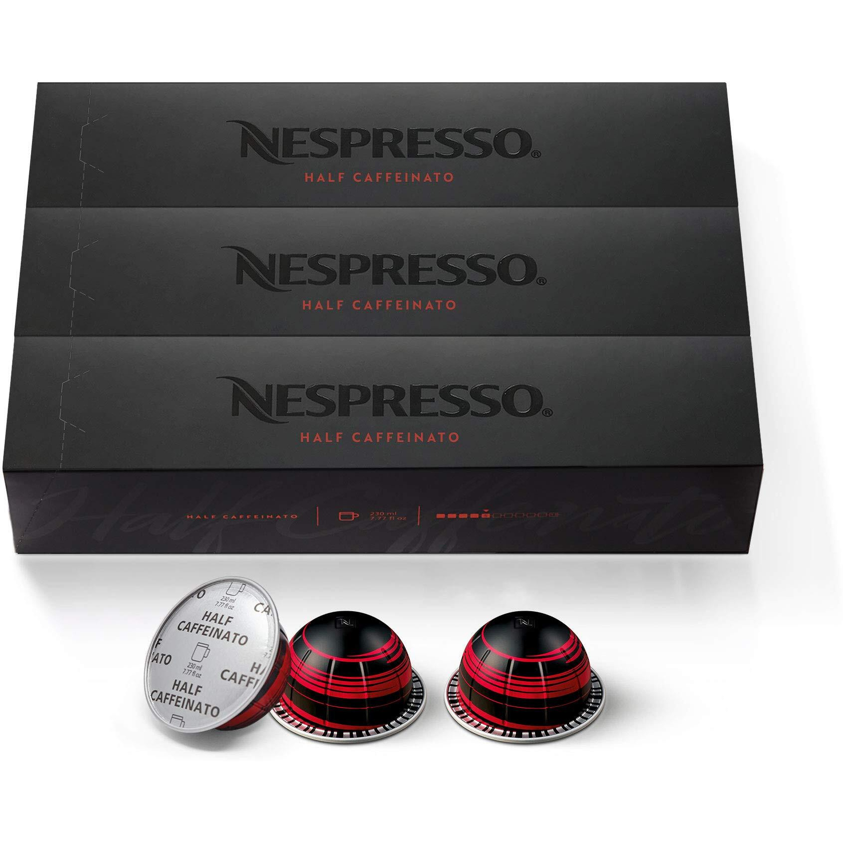Nespresso Capsules Vertuo, Half Caffeinato, Mild Roast Coffee, 30-Count Coffee Pods, Brews 7.8Oz.