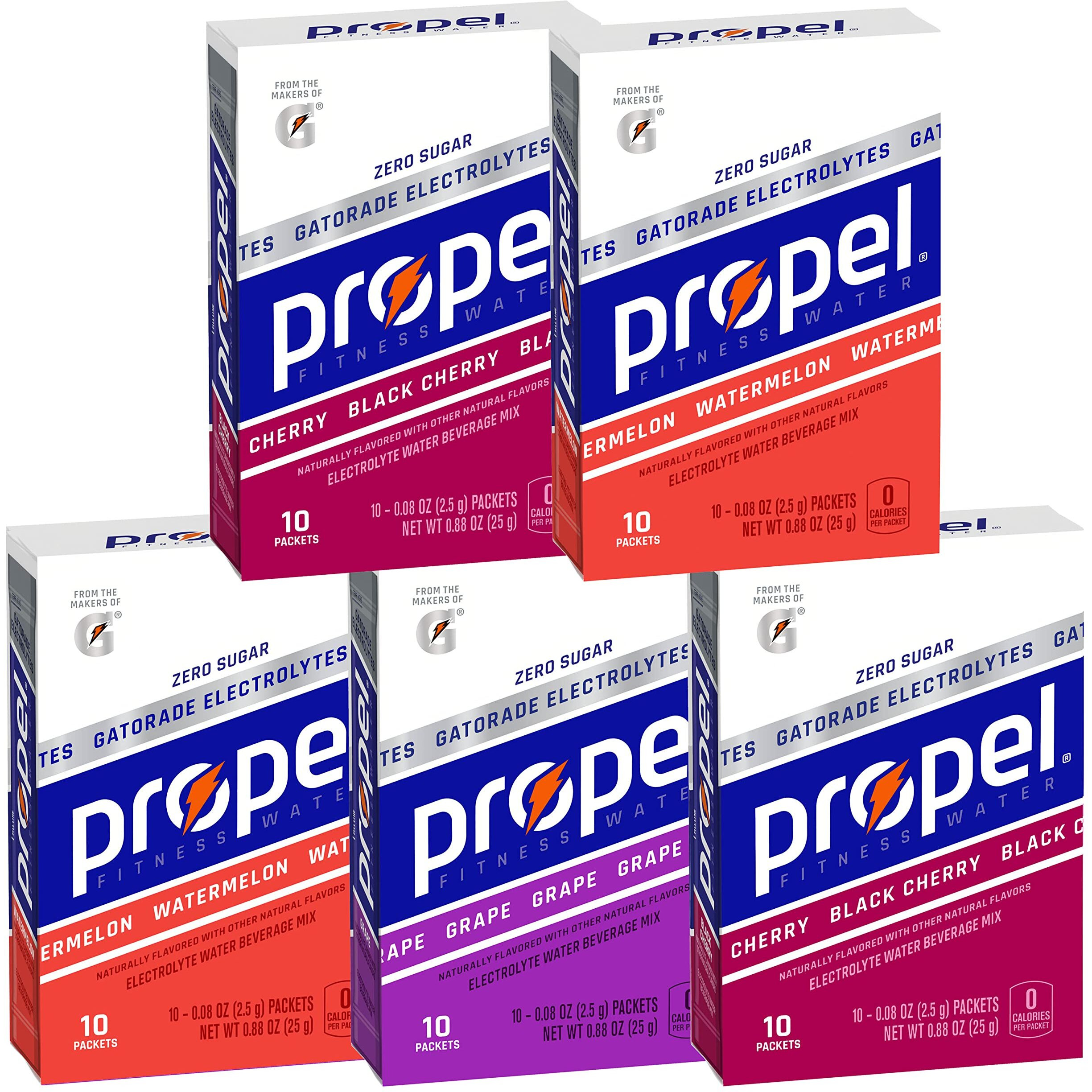 Propel Powder Packets, 3 Flavor Variety Pack, Electrolytes, Vitamins And No Sugar, Packaging May Vary, 0.88 Ounce (Pack Of 5)