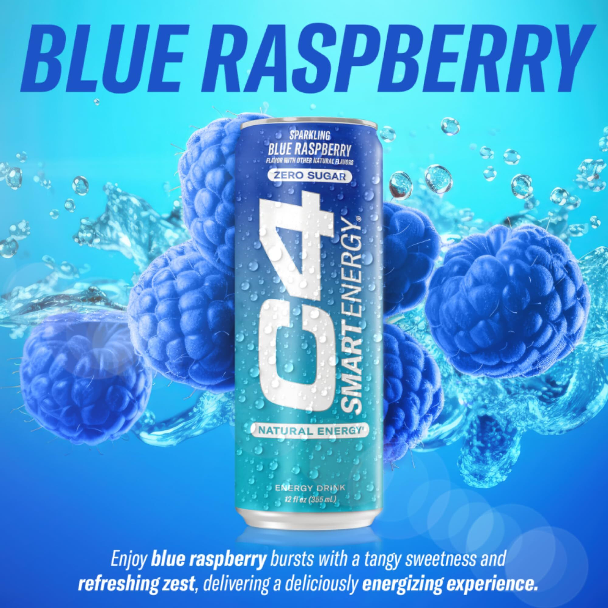 C4 Smart Energy Drink - Boost Focus And Energy With Zero Sugar, Natural Energy, And Nootropics - 200Mg Caffeine - Blue Raspberry (12Oz Pack Of 12)