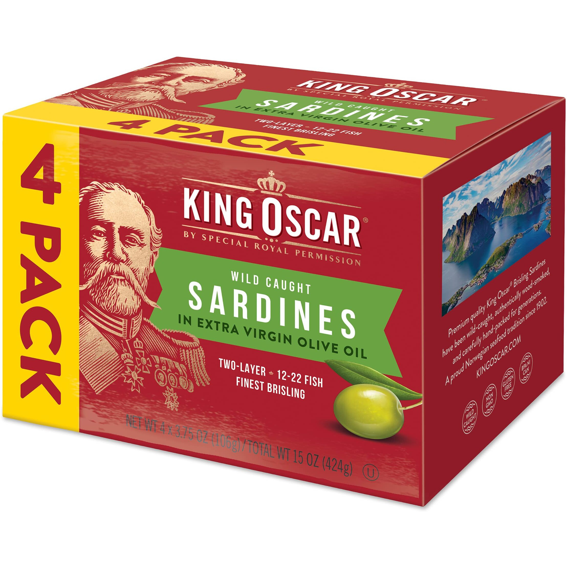 King Oscar Brisling Sardines In Extra Virgin Olive Oil, 3.75-Ounce Cans (Pack Of 4)
