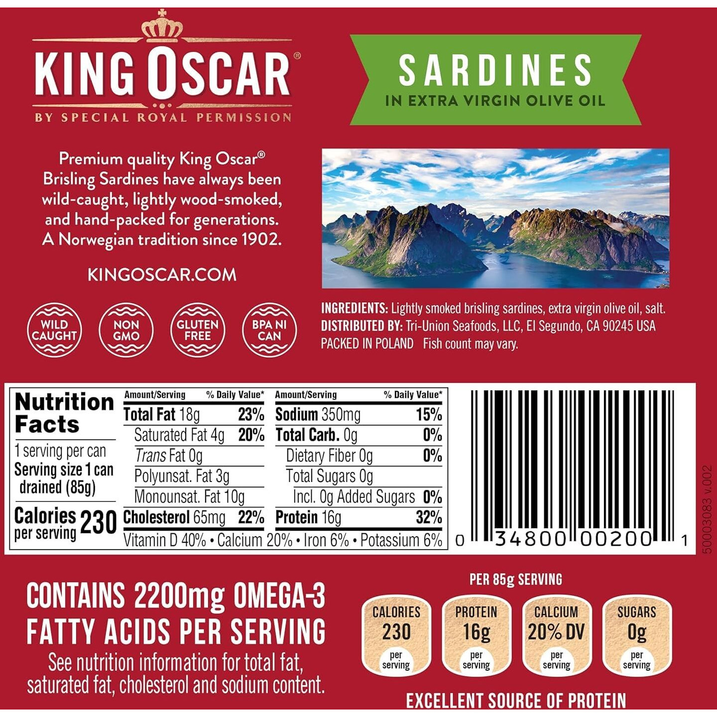 King Oscar Brisling Sardines In Extra Virgin Olive Oil, 3.75-Ounce Cans (Pack Of 4)