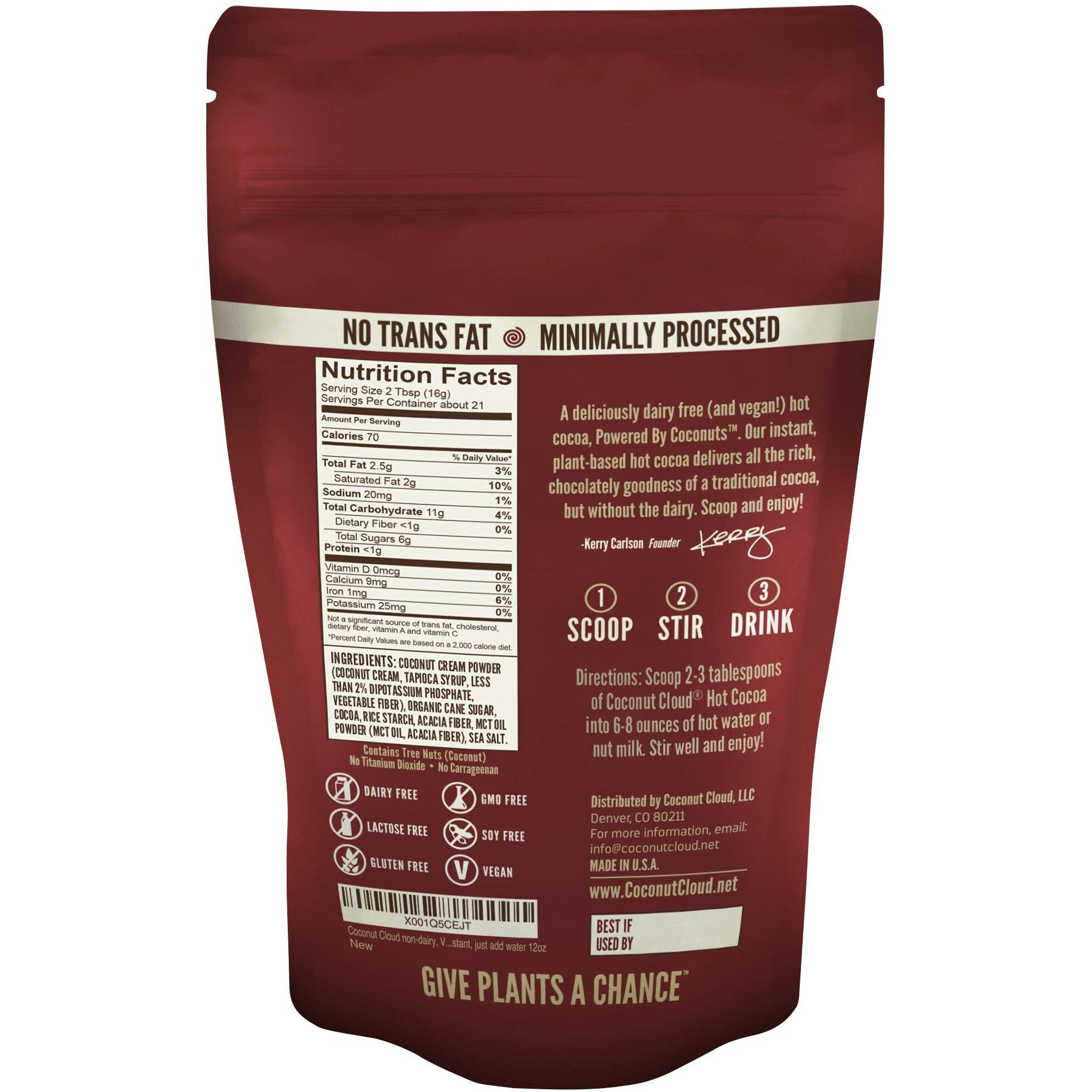 Coconut Cloud Dairy-Free Instant Hot Cocoa Mix | Vegan, Natural, Delicious, Creamy Chocolate (Made In Colorado From Premium Coconut Milk Powder), Original 12 Oz