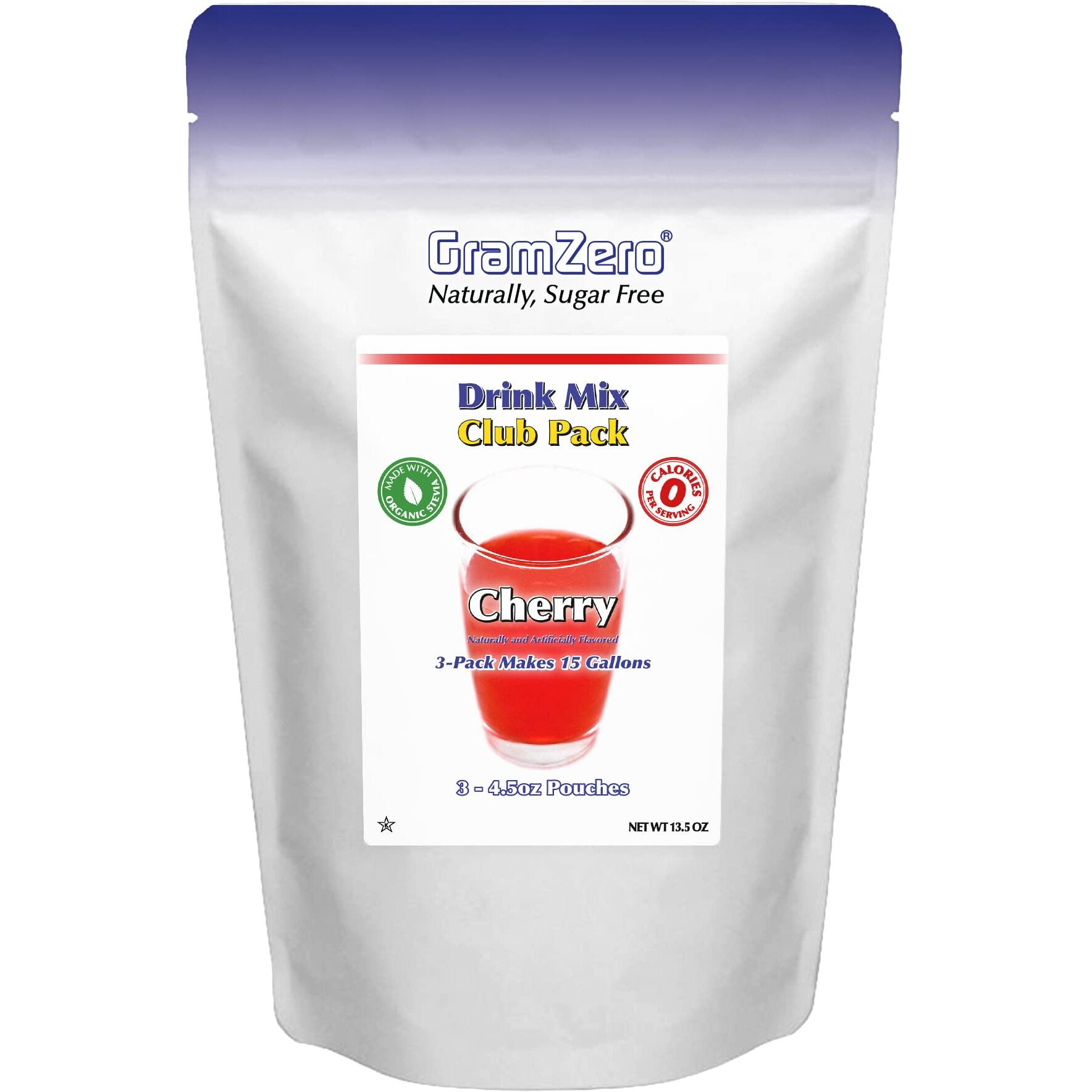 Gramzero Cherry Zero Calorie Sugar Free Drink Mix, Great For Nutrition Club Loaded Teas, Stevia Sweetened