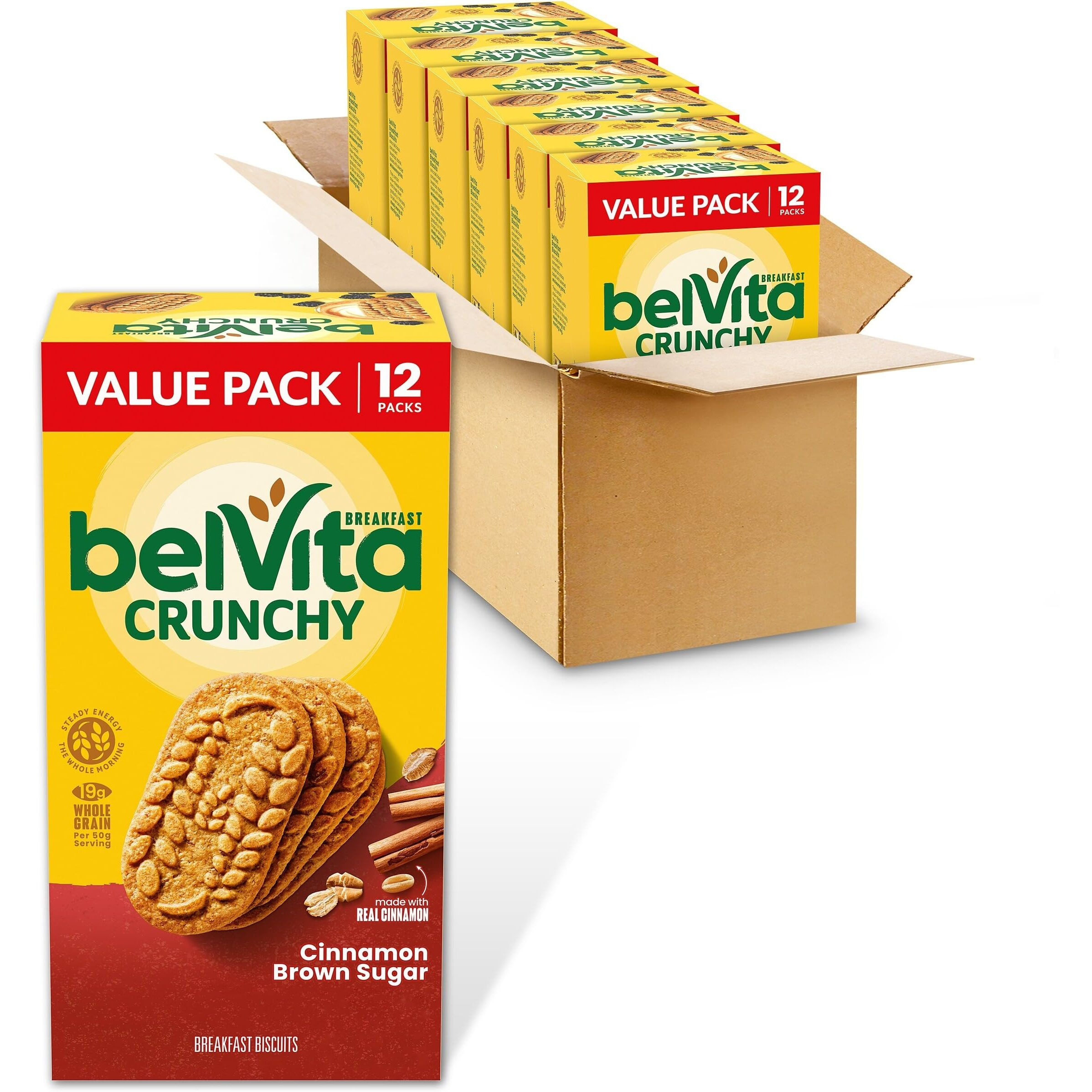 Belvita Cinnamon Brown Sugar Breakfast Biscuits, Value Pack, 72 Total Packs, 6 Boxes (4 Biscuits Per Pack)