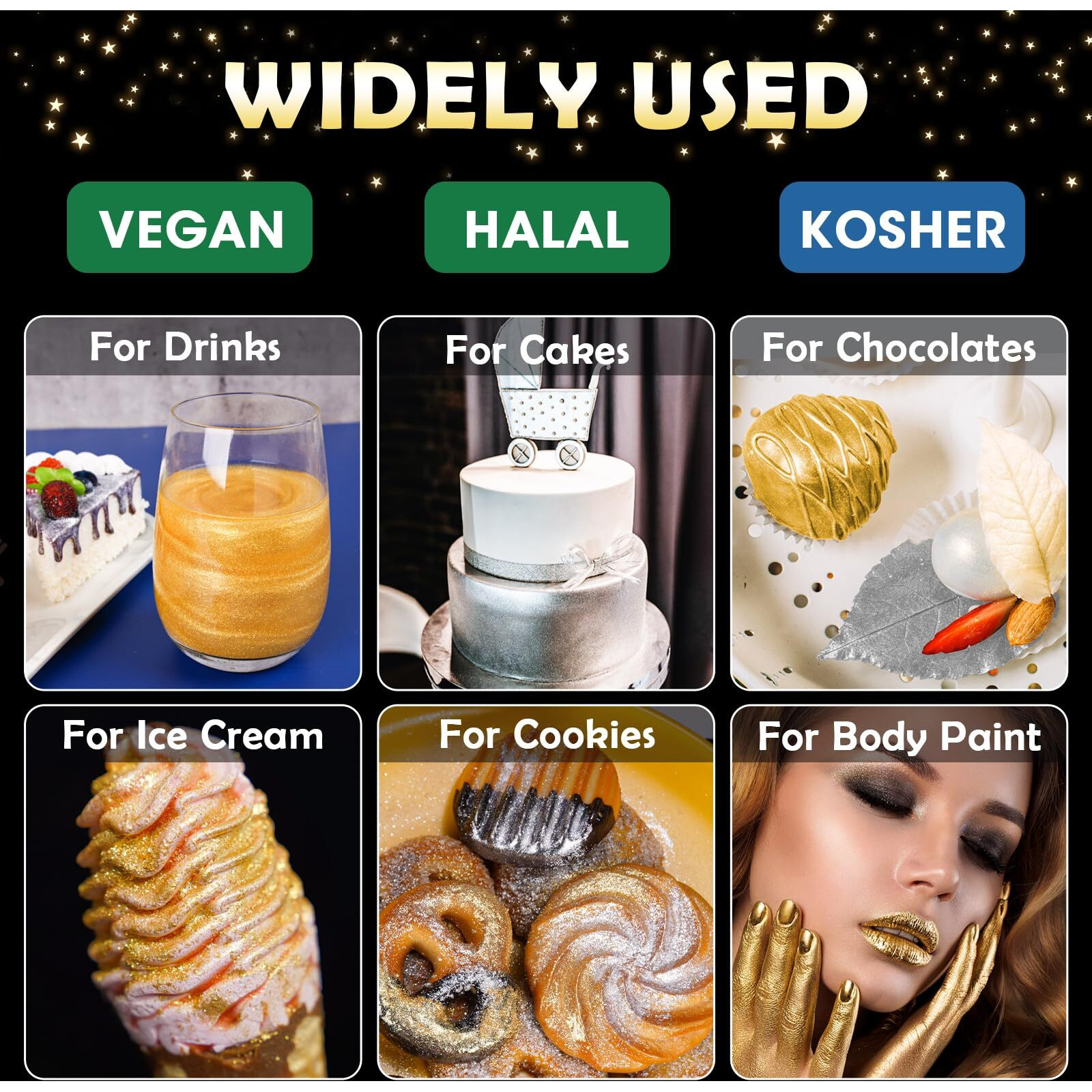 Nihome Edible Food-Grade Glitter Powder Glimmer Luster Dust Metallic Fancy Food Decorating Sprinkle Glimmery Dust For Drink Wine Beverage Cake Bakery Vegan Allergen-Free (Sunlit, 0.35Oz/ 10G)