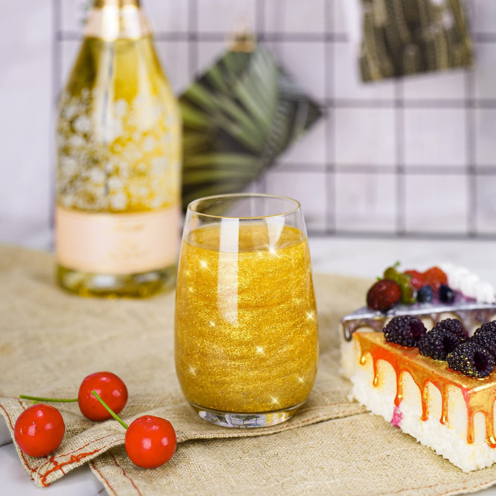 Nihome Edible Food-Grade Glitter Powder Glimmer Luster Dust Metallic Fancy Food Decorating Sprinkle Glimmery Dust For Drink Wine Beverage Cake Bakery Vegan Allergen-Free (Sunlit, 0.35Oz/ 10G)