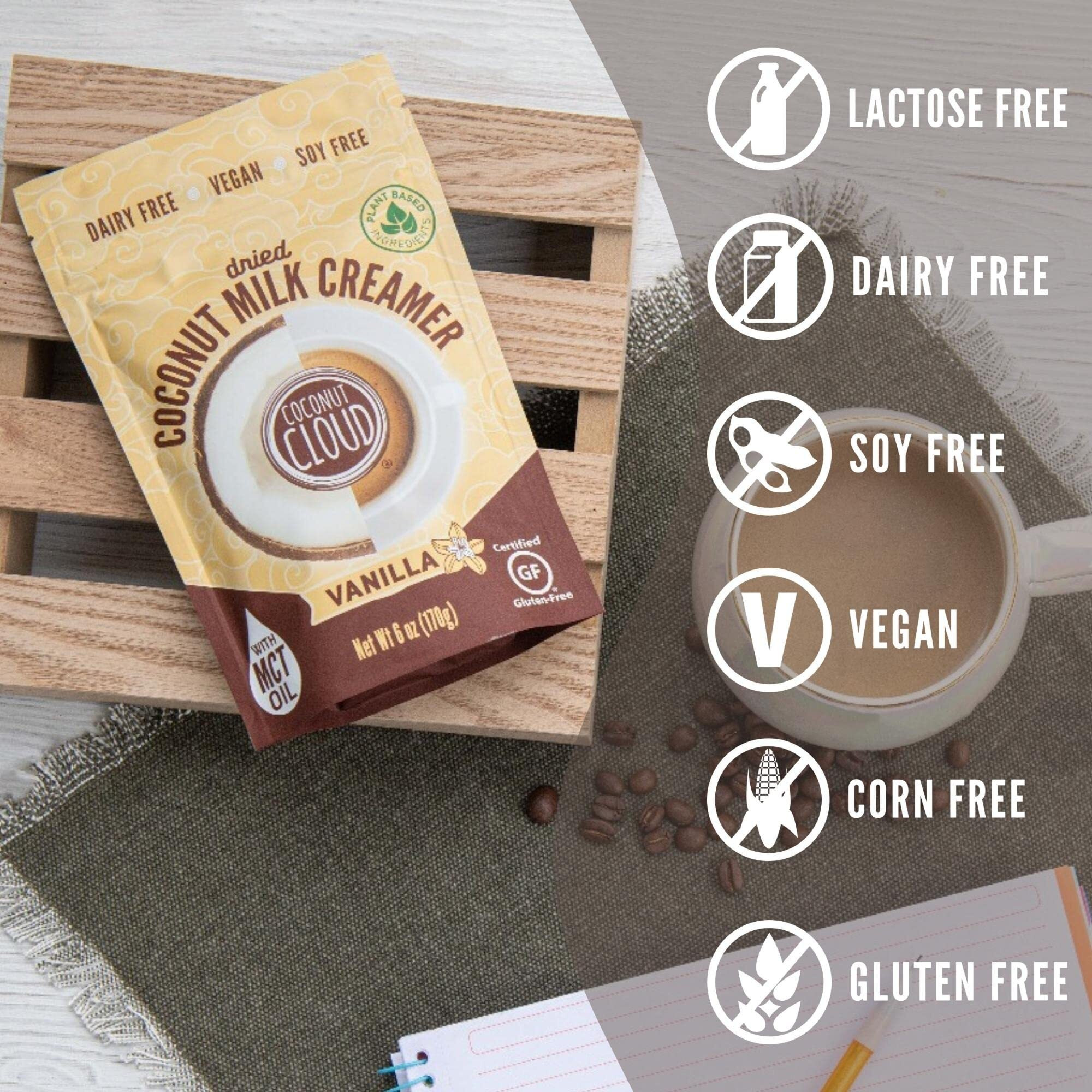 Coconut Cloud Dairy-Free Coffee Creamer | Minimally Processed, Shelf Stable. Made From Coconut Powdered Milk. | Vegan, Gluten Free, Non-Gmo. (Home, Office, Travel), Creamers (Vanilla Pouch)