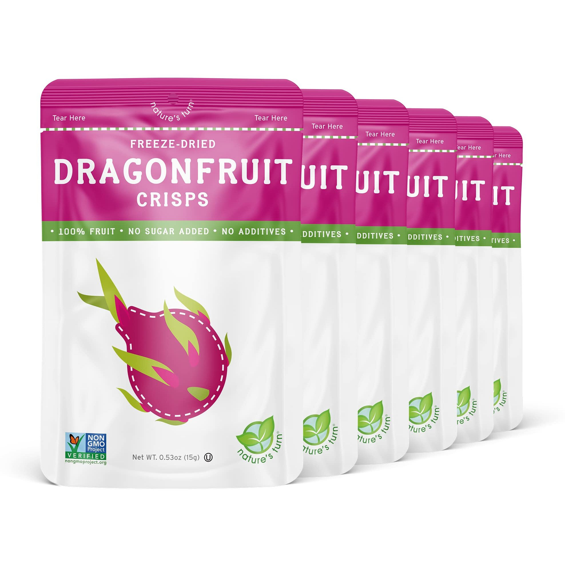 Natures Turn Freeze-Dried Fruit Snacks, Dragon Fruit Crisps, Pack Of 6 (0.53 Oz Each)