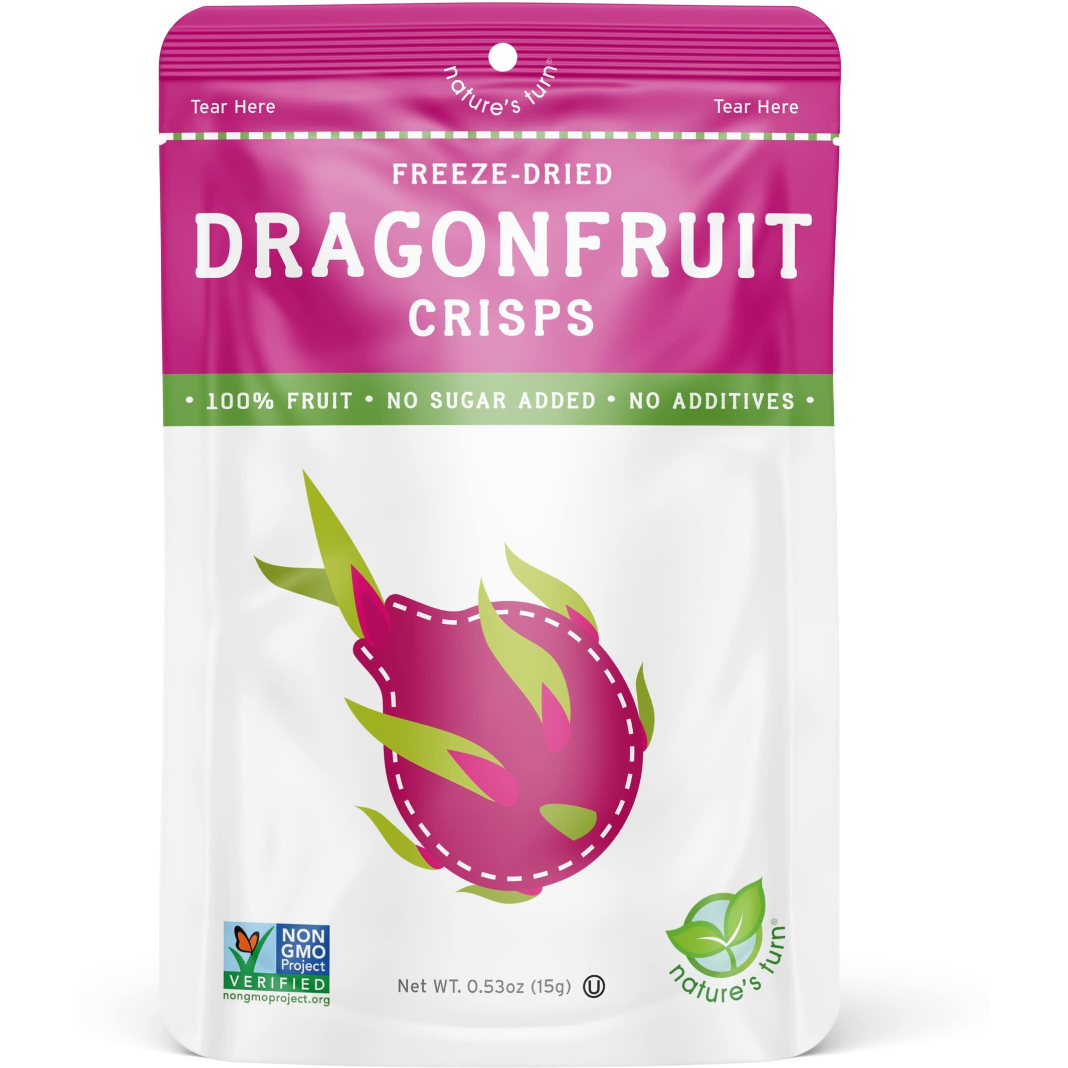 Natures Turn Freeze-Dried Fruit Snacks, Dragon Fruit Crisps, Pack Of 6 (0.53 Oz Each)