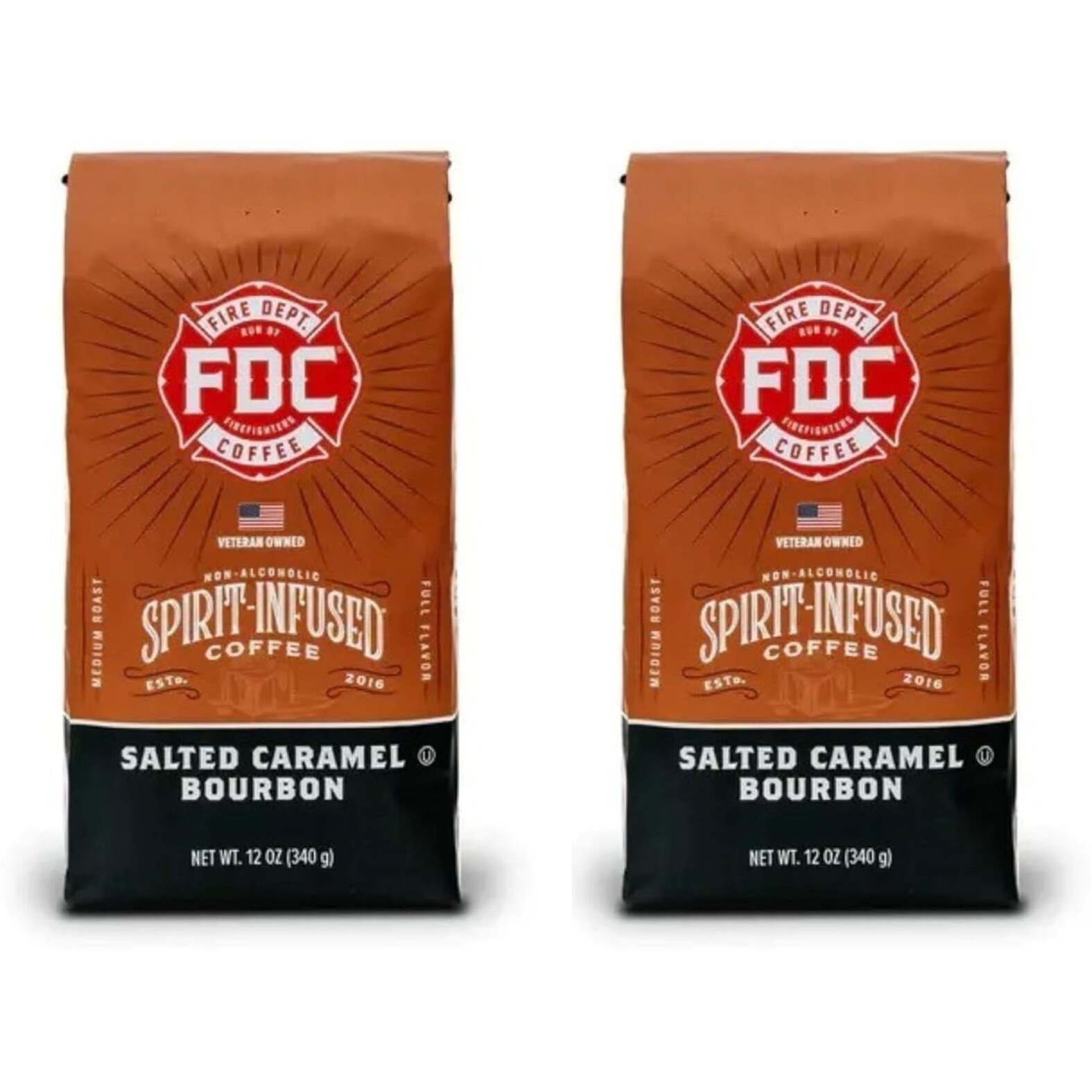 Fire Department Coffee - Salted Caramel Bourbon Coffee - Veteran Owned - Premium Bourbon Infused Coffee - Ground Coffee - Non-Alcoholic - Roasted In The Usa - Veteran Owned (12 Oz, Pack Of 2)