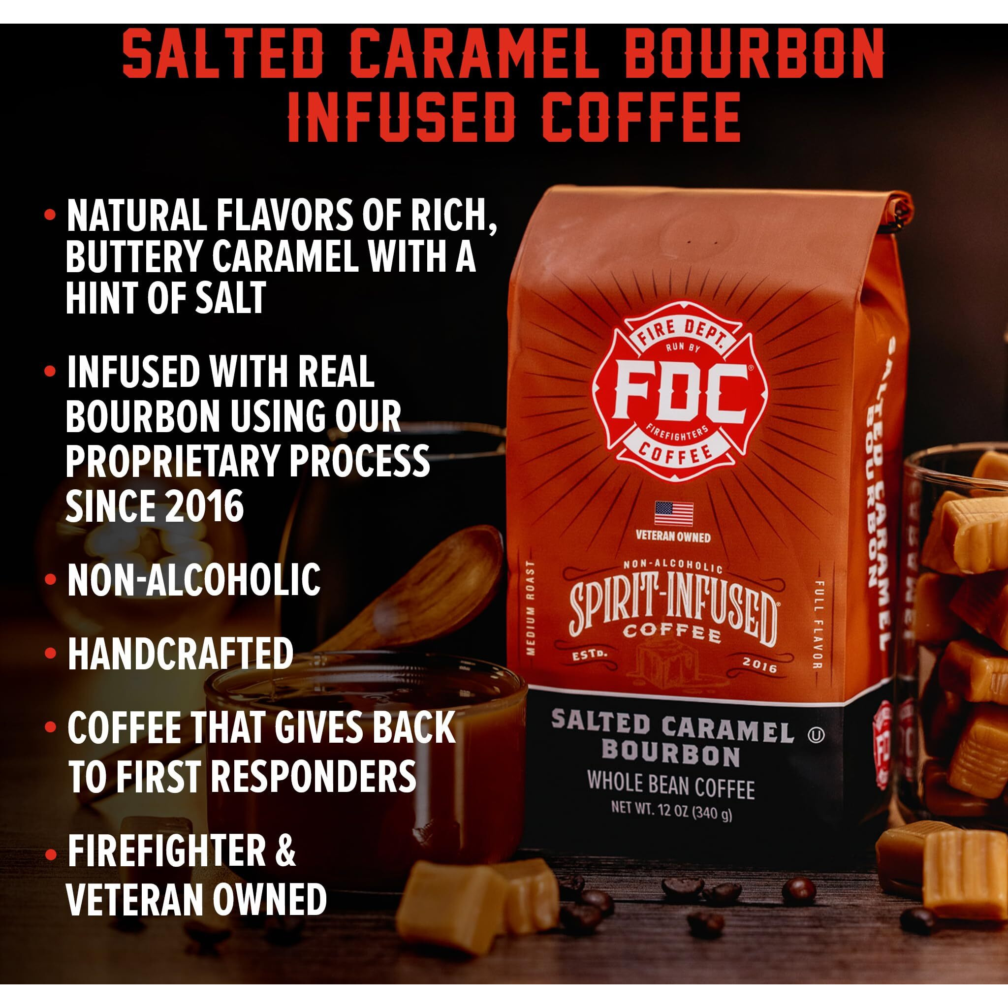 Fire Department Coffee - Salted Caramel Bourbon Coffee - Veteran Owned - Premium Bourbon Infused Coffee - Ground Coffee - Non-Alcoholic - Roasted In The Usa - Veteran Owned (12 Oz, Pack Of 2)
