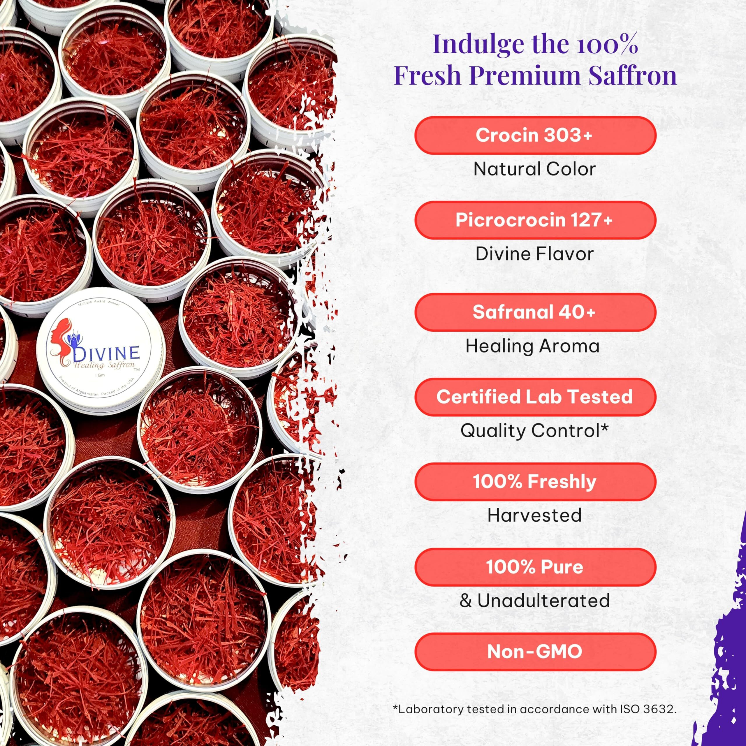 Saffron Threads - 100% Fresh, Pure Saffron From Afghanistan - Premium Award Winner Red Saffron Threads For Cooking Spanish Rice Paella & Risotto, Golden Milk, Tea & More - Divine Healing Saffron, 1G