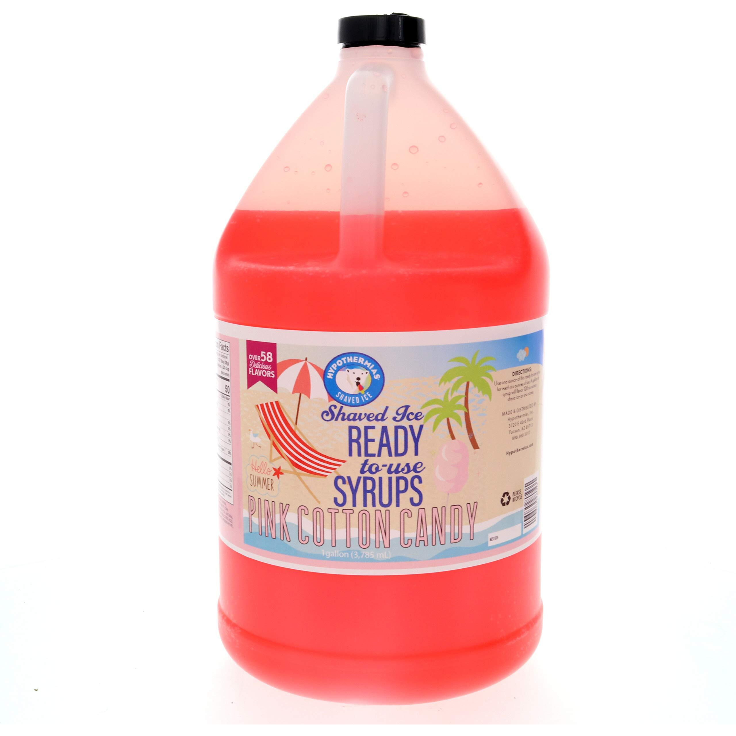 Hypothermias Pink Cotton Candy Ready To Use Gallon (128 Fl. Oz) Hawaiian Snow Cone Flavors Syrup - Shaved Ice, 100% Pure Cane Sugar