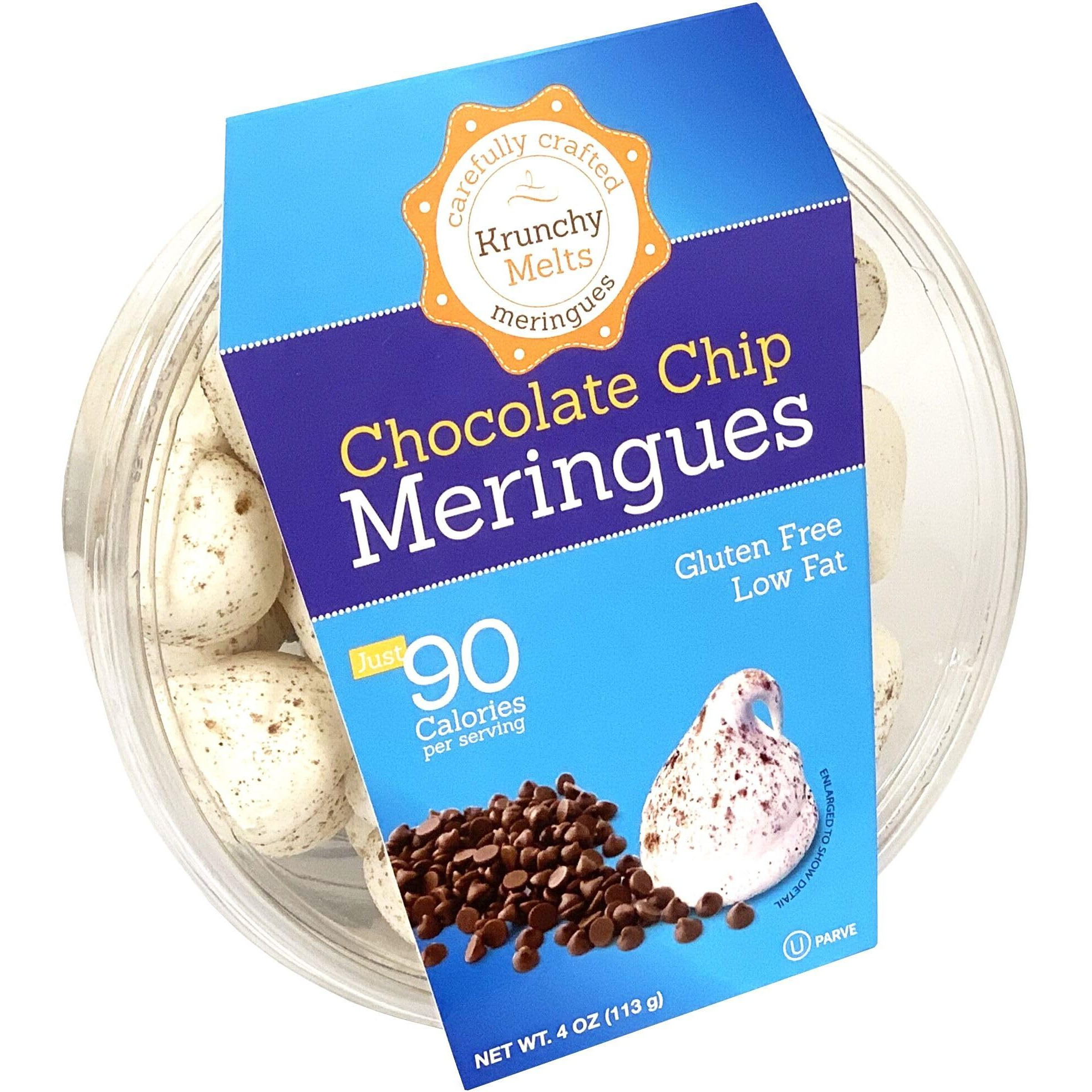 Krunchy Melts Original Meringue Cookies | Chocolate Chip Flavor | Only 90 Calories Per Serving | Low Fat, Gluten Free, Dairy Free (4 Oz)