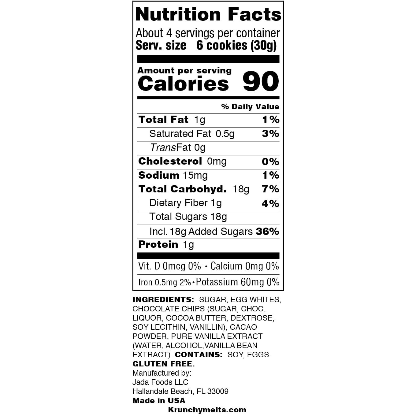 Krunchy Melts Original Meringue Cookies | Chocolate Chip Flavor | Only 90 Calories Per Serving | Low Fat, Gluten Free, Dairy Free (4 Oz)