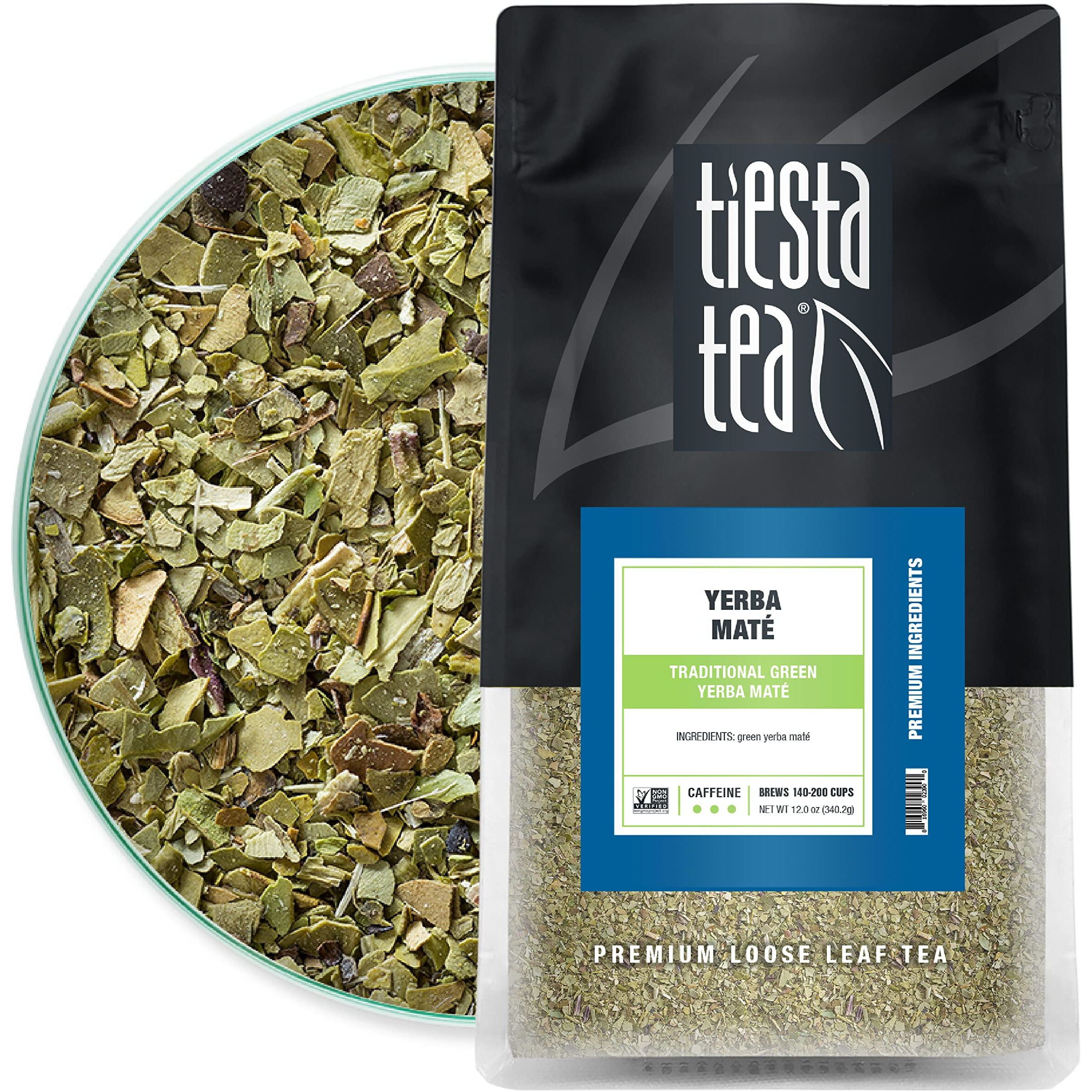 Tiesta Tea - Yerba Mate | Traditional Green Mat   Tea | Premium Loose Leaf Tea | High Caffeinated Tea | Make Hot Or Iced Tea & Brews Up To 200 Cups | All Natural Flavors - 12Oz Resealable Bulk Pouch
