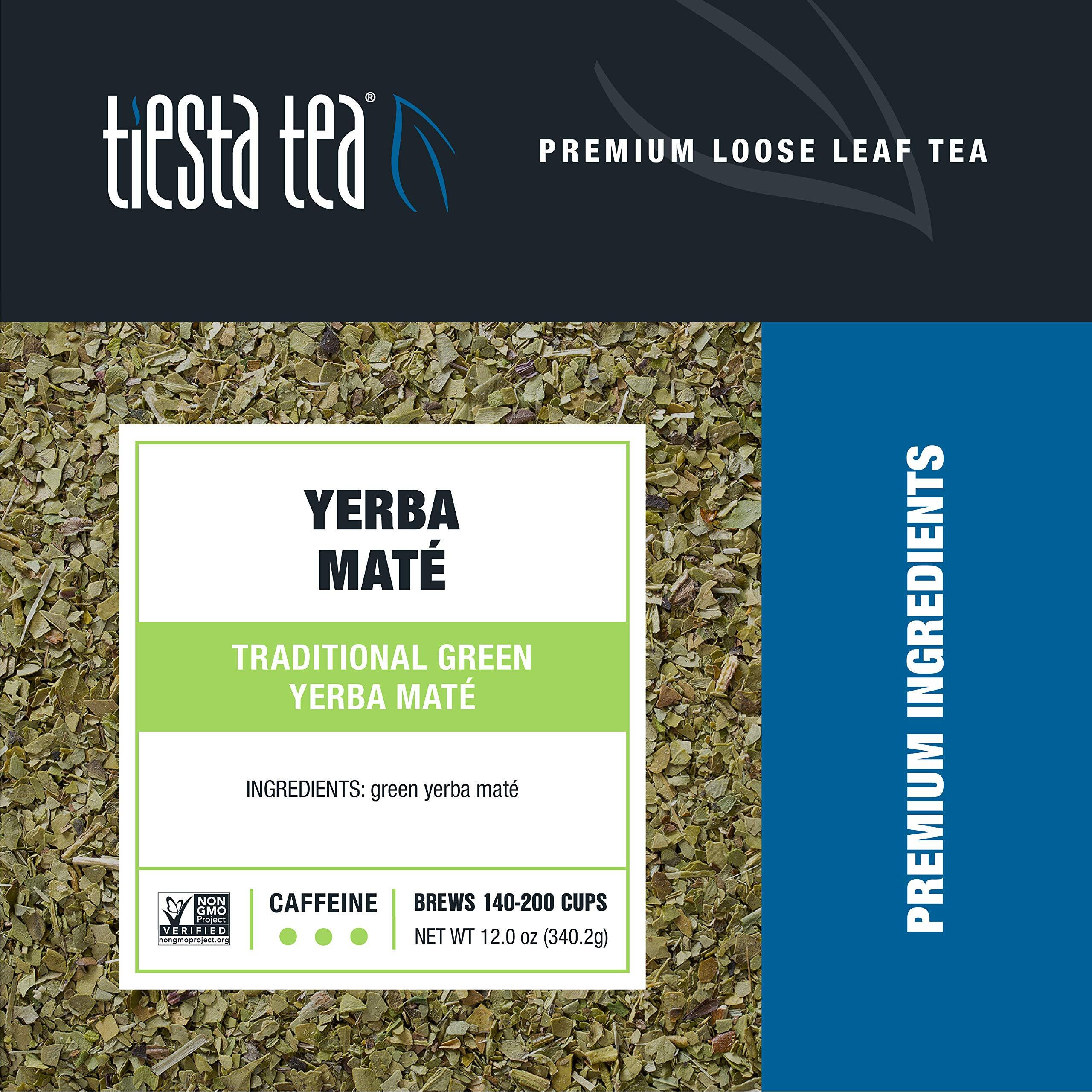 Tiesta Tea - Yerba Mate | Traditional Green Mat   Tea | Premium Loose Leaf Tea | High Caffeinated Tea | Make Hot Or Iced Tea & Brews Up To 200 Cups | All Natural Flavors - 12Oz Resealable Bulk Pouch