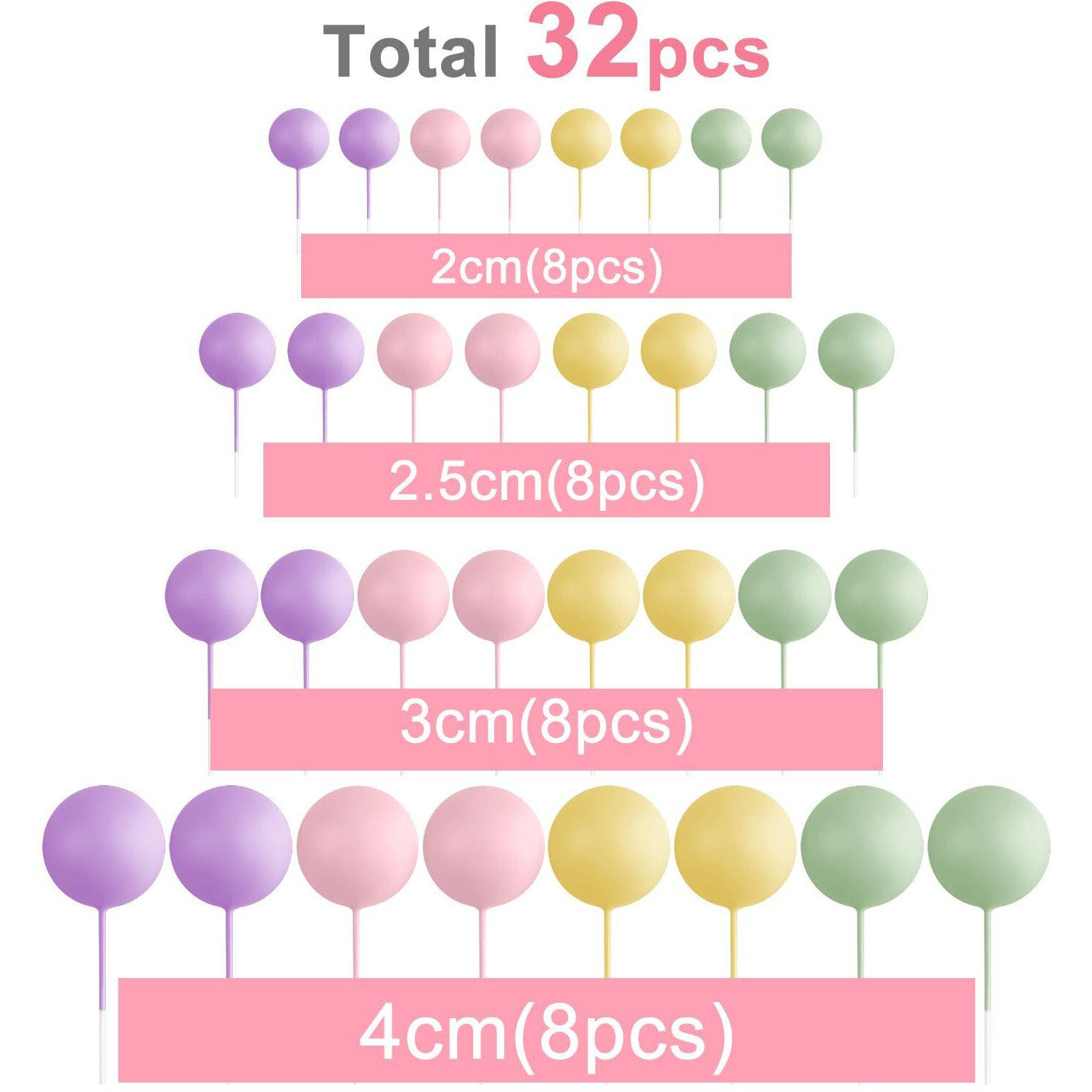 Astaron 32 Pcs Ball Cake Topper Decorations Mini Balloons Cake Topper Sticks Foam Balls Cake Picks Cake Topper Balls Cake Decorations For Wedding Party Birthday Cake Toppers (Colorful)