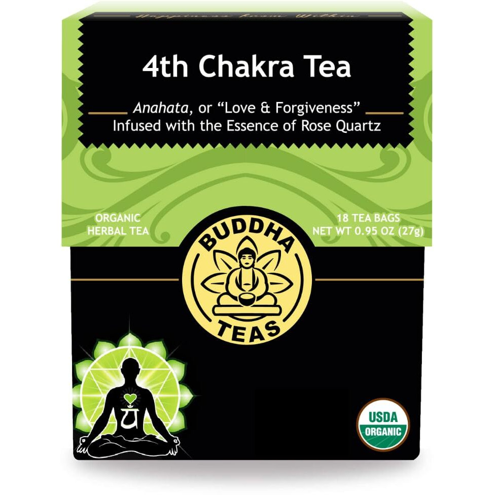 Buddha Teas - 4Th Chakra Tea - Organic Herbal Tea - For Balance, Love & Forgiveness - With Hawthorn Berry, Lavender, Hyssop & Rose Quartz Essence - Ou Kosher - 18 Tea Bags (Pack Of 1)