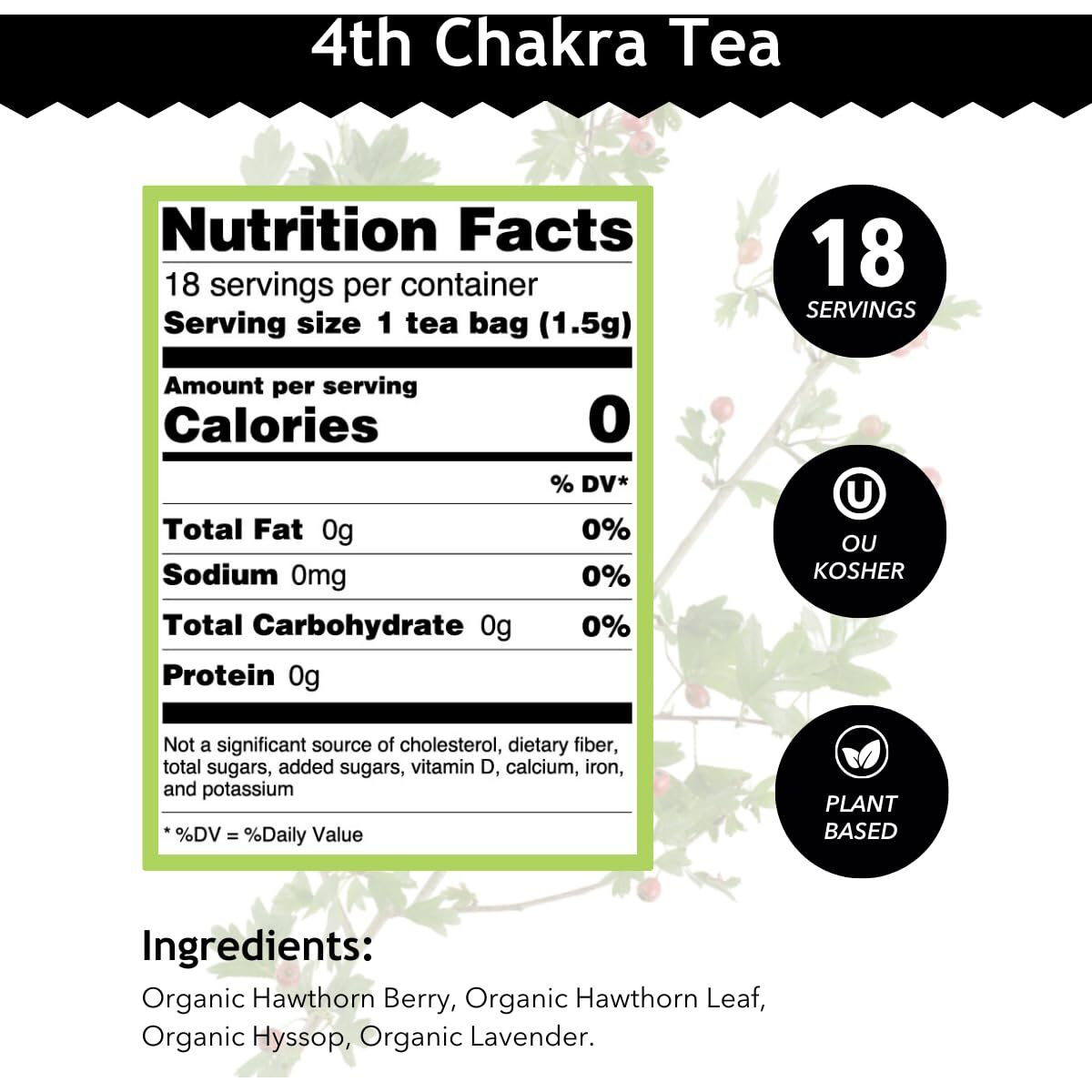 Buddha Teas - 4Th Chakra Tea - Organic Herbal Tea - For Balance, Love & Forgiveness - With Hawthorn Berry, Lavender, Hyssop & Rose Quartz Essence - Ou Kosher - 18 Tea Bags (Pack Of 1)