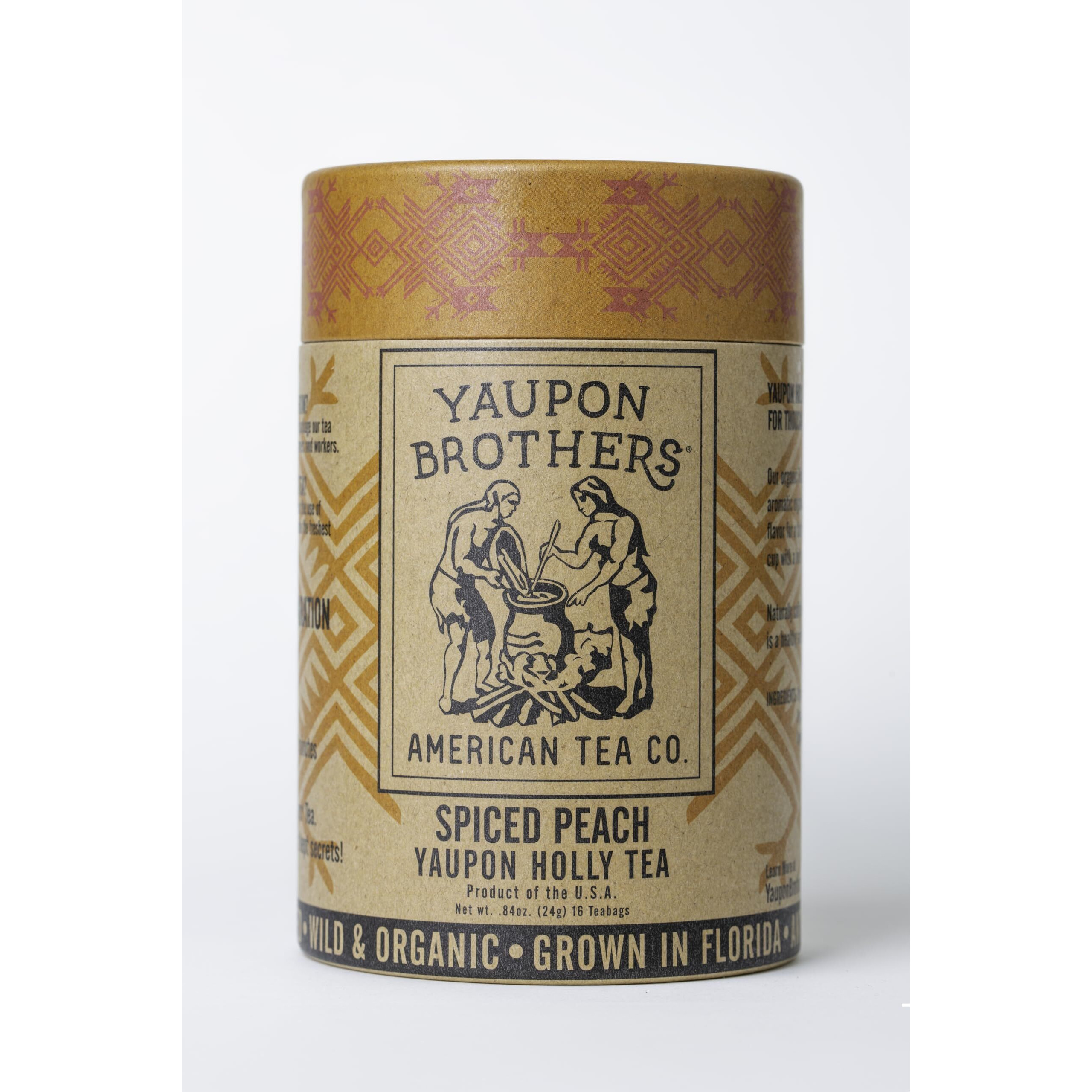 Yaupon Brothers Spiced Peach Yaupon Tea - 16 Eco-Friendly Yaupon Peach Tea Bags Crafted From Organic Peach Green Tea Ingredients & Antioxidant Rich - Pure Peach Tea Loose Leaf In Fiber Bags