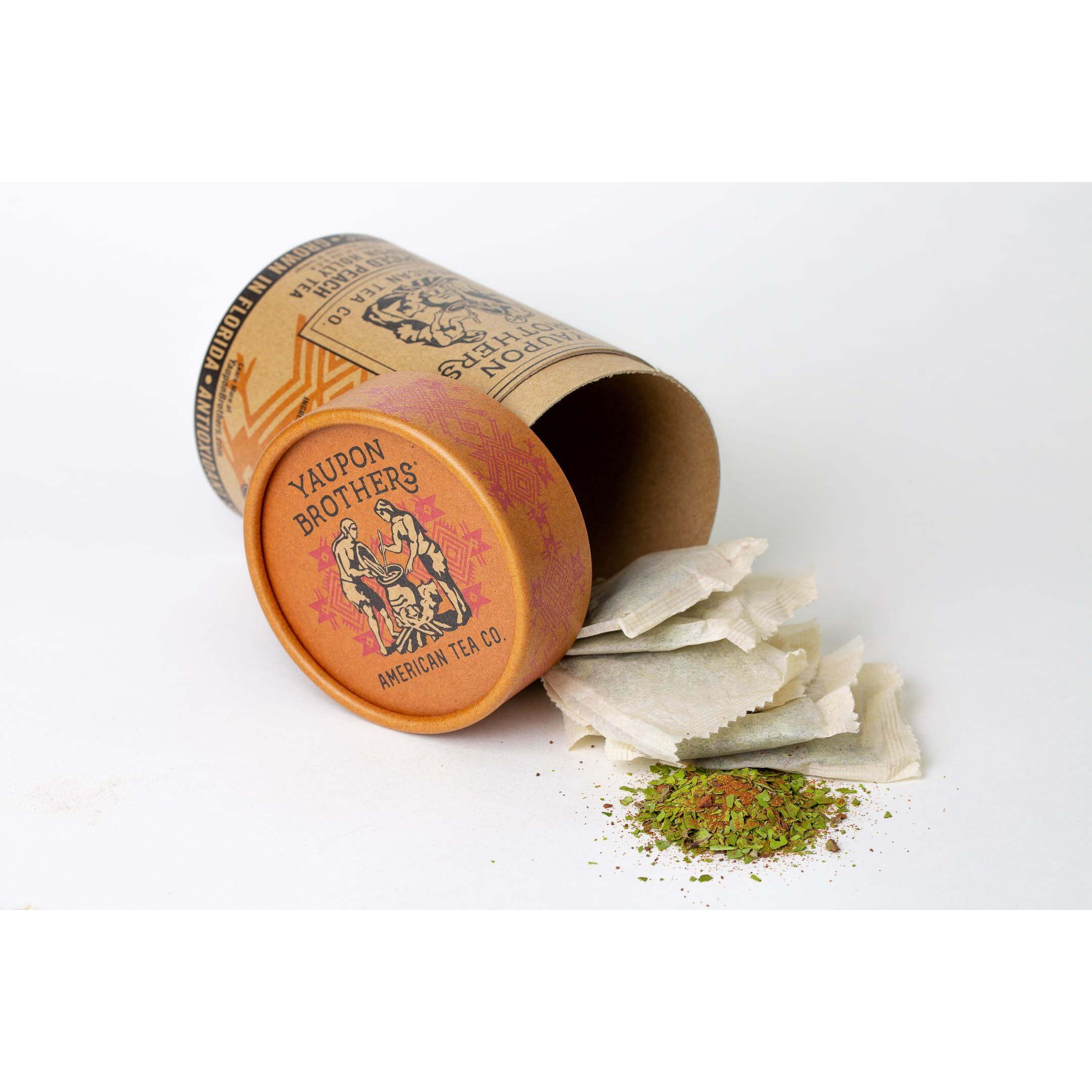 Yaupon Brothers Spiced Peach Yaupon Tea - 16 Eco-Friendly Yaupon Peach Tea Bags Crafted From Organic Peach Green Tea Ingredients & Antioxidant Rich - Pure Peach Tea Loose Leaf In Fiber Bags