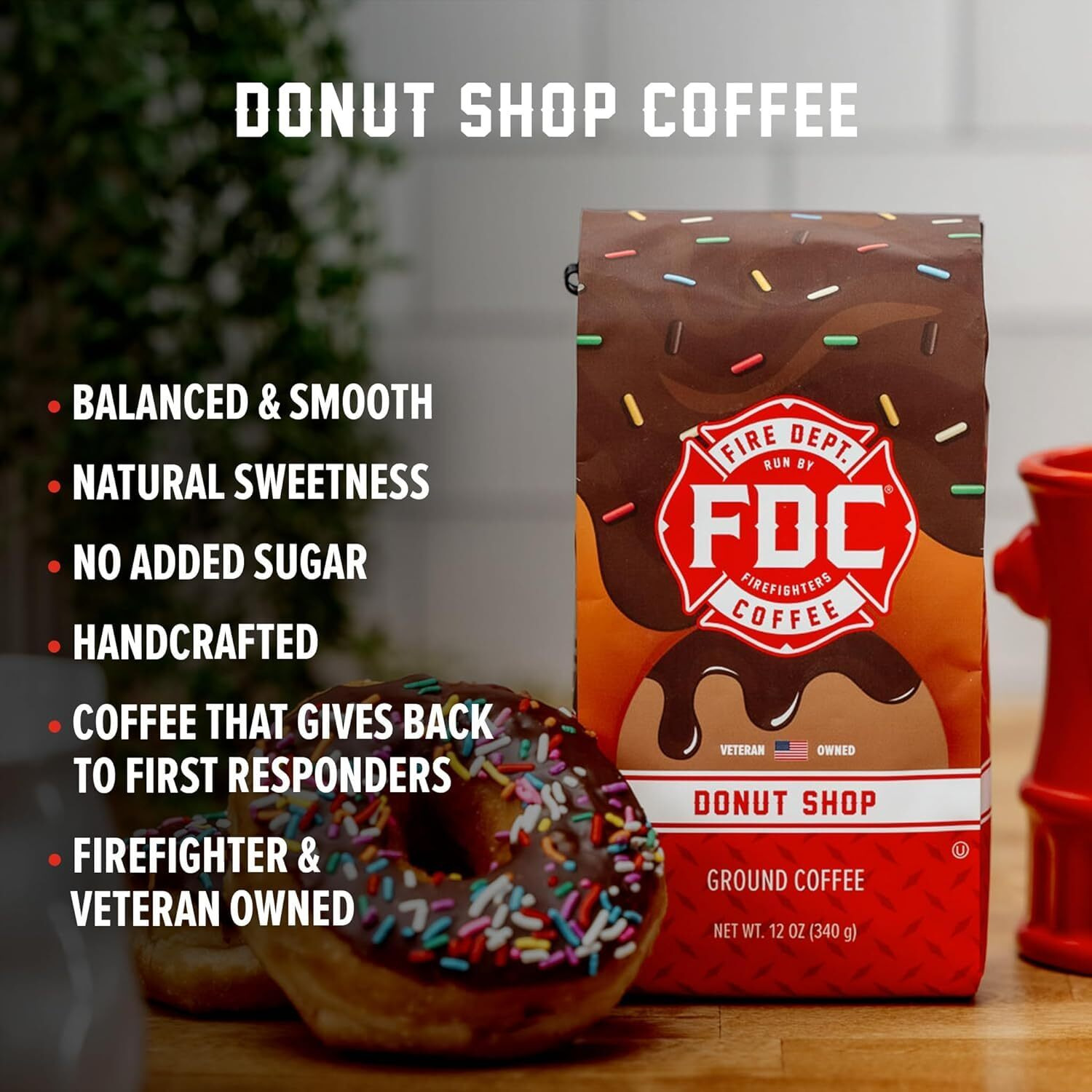 Fire Department Coffee - Gives Back To Firefighters - Donut Shop Ground Coffee - Sweet & Smooth - Medium Roast - Roasted In The Usa - Handcrafted With Premium Coffee Beans - Veteran Owned (12 Oz, Pack Of 2)
