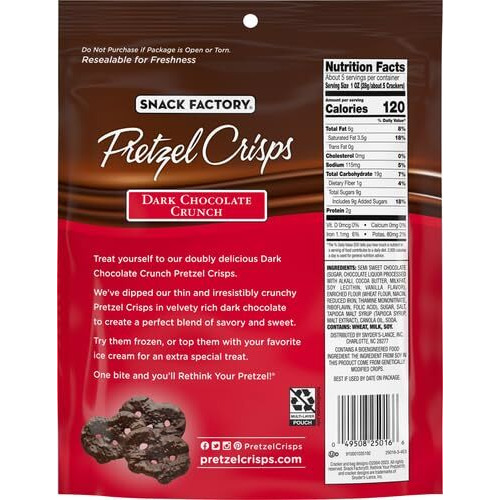 Snack Factory Pretzel Crisps Dark Chocolate Covered Pretzels 5.5 Ounce
