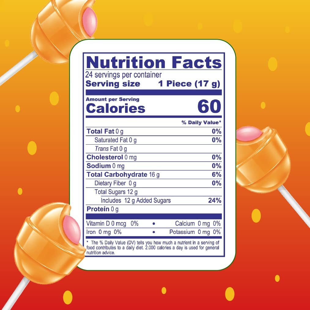 Colombina Bon Bon Bum Lollipops W/Bubble Gum Center, Mango Flavor, Individually Wrapped, Ideal For Party Favors And Gifts, 1 Pack (24 Count)