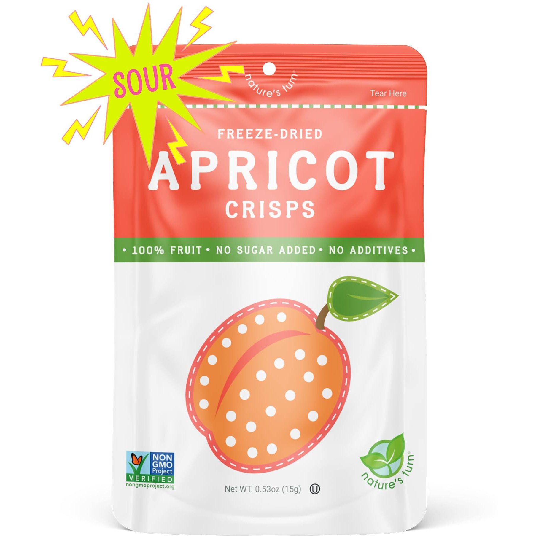 Natures Turn Freeze-Dried Fruit Snacks, Sour Apricot Crisps, Pack Of 12 (0.53 Oz Each)