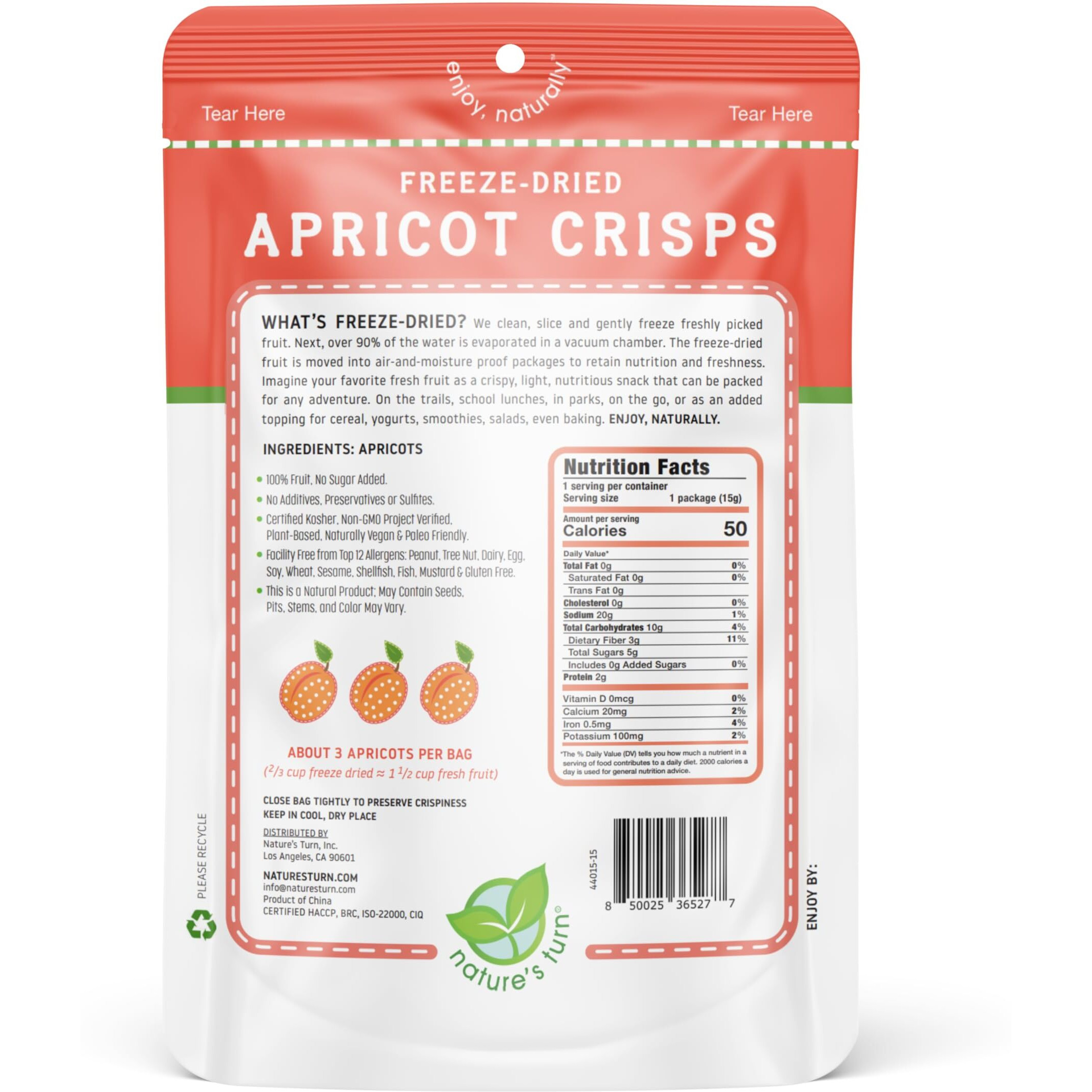 Natures Turn Freeze-Dried Fruit Snacks, Sour Apricot Crisps, Pack Of 12 (0.53 Oz Each)