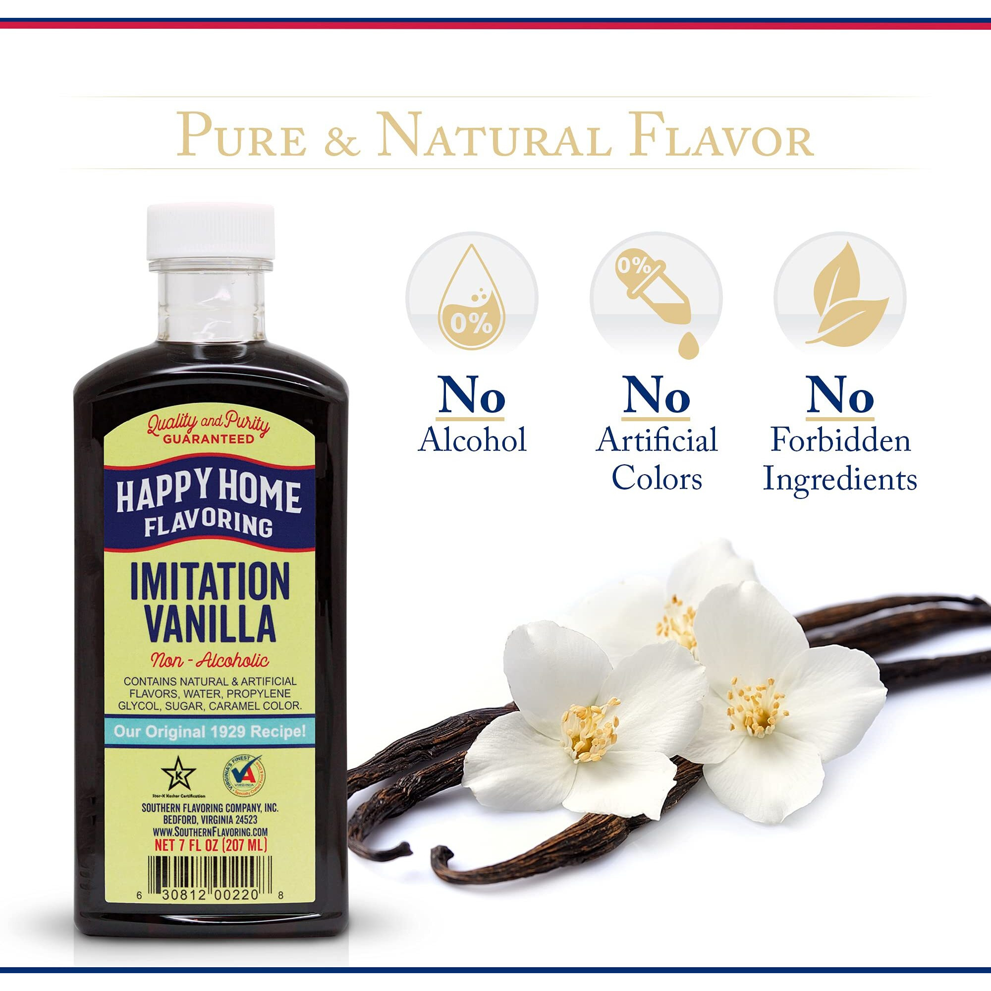 Happy Home Imitation Vanilla Flavoring, Non-Alcoholic, Certified Kosher, 7 Oz.