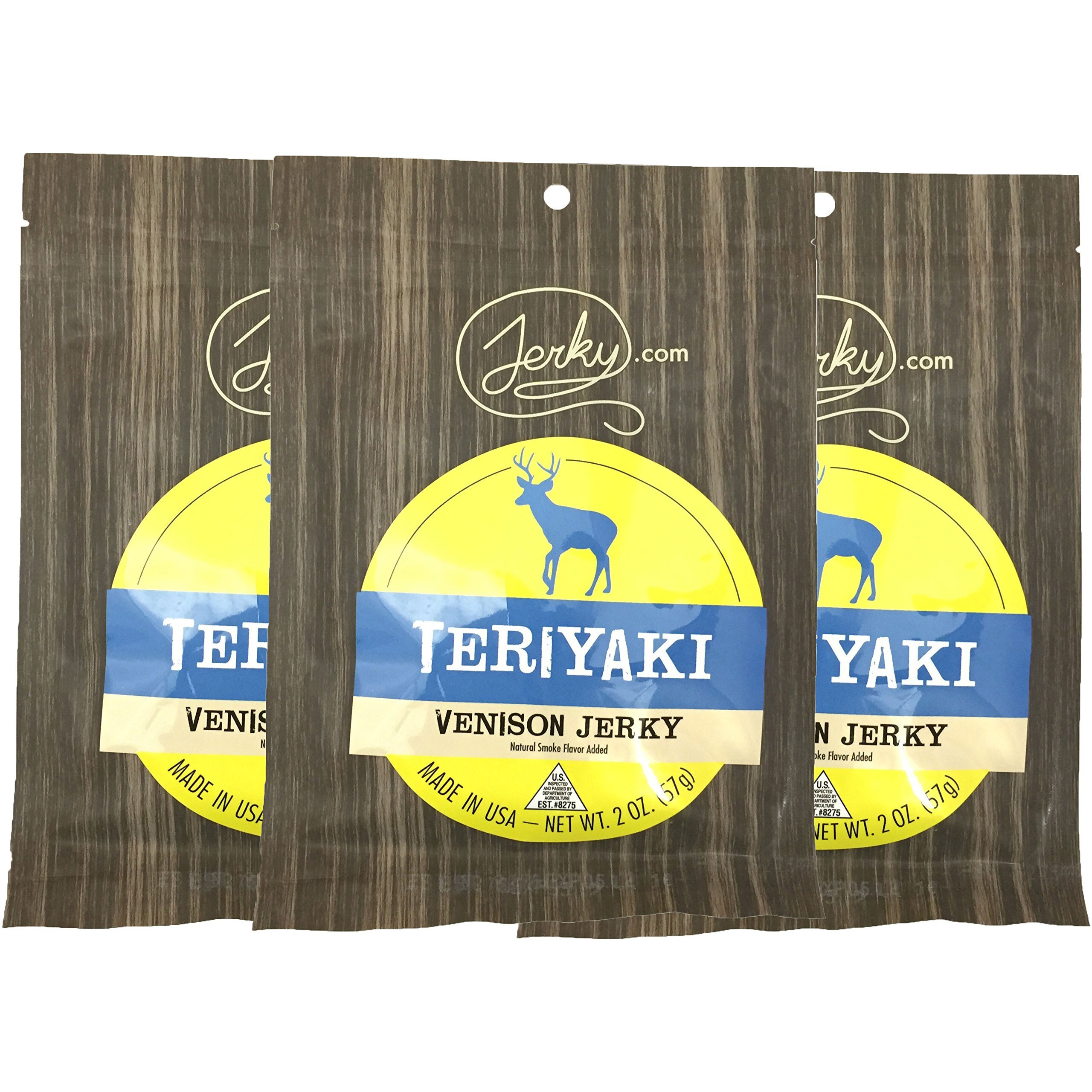 Jerky.Com's Exotic Teriyaki Venison Jerky - Wild Game Meat Snacks, Exotic Snacks, High-Protein, All-Natural, No Added Preservatives - Healthy Snacks For Adults - 1.75 Oz. (Pack Of 3)