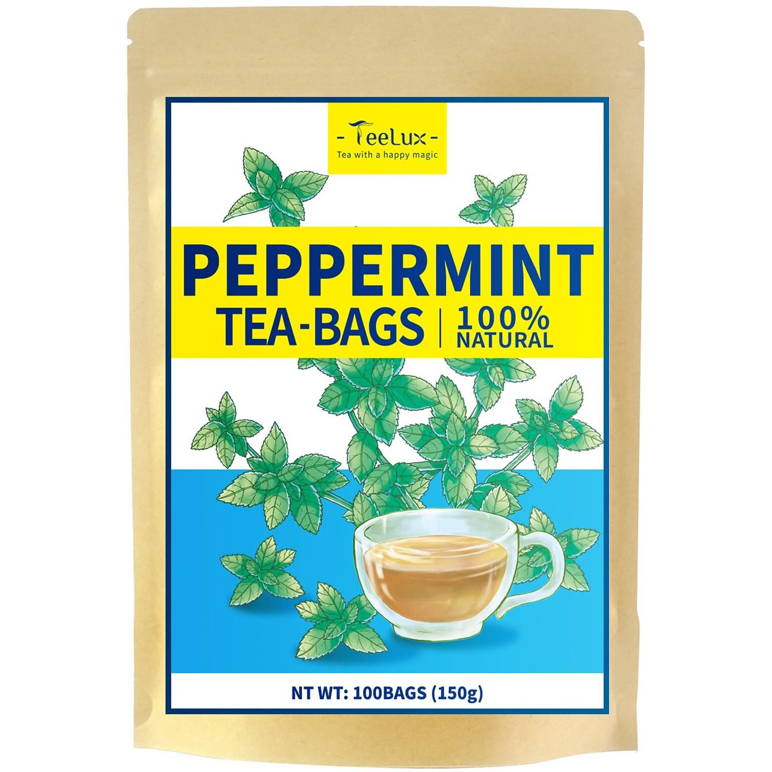 Teelux Peppermint Tea Bags, Natural Peppermint Herbal Tea, Refreshing & Soothing Mint Tea, Caffeine Free, 100 Count