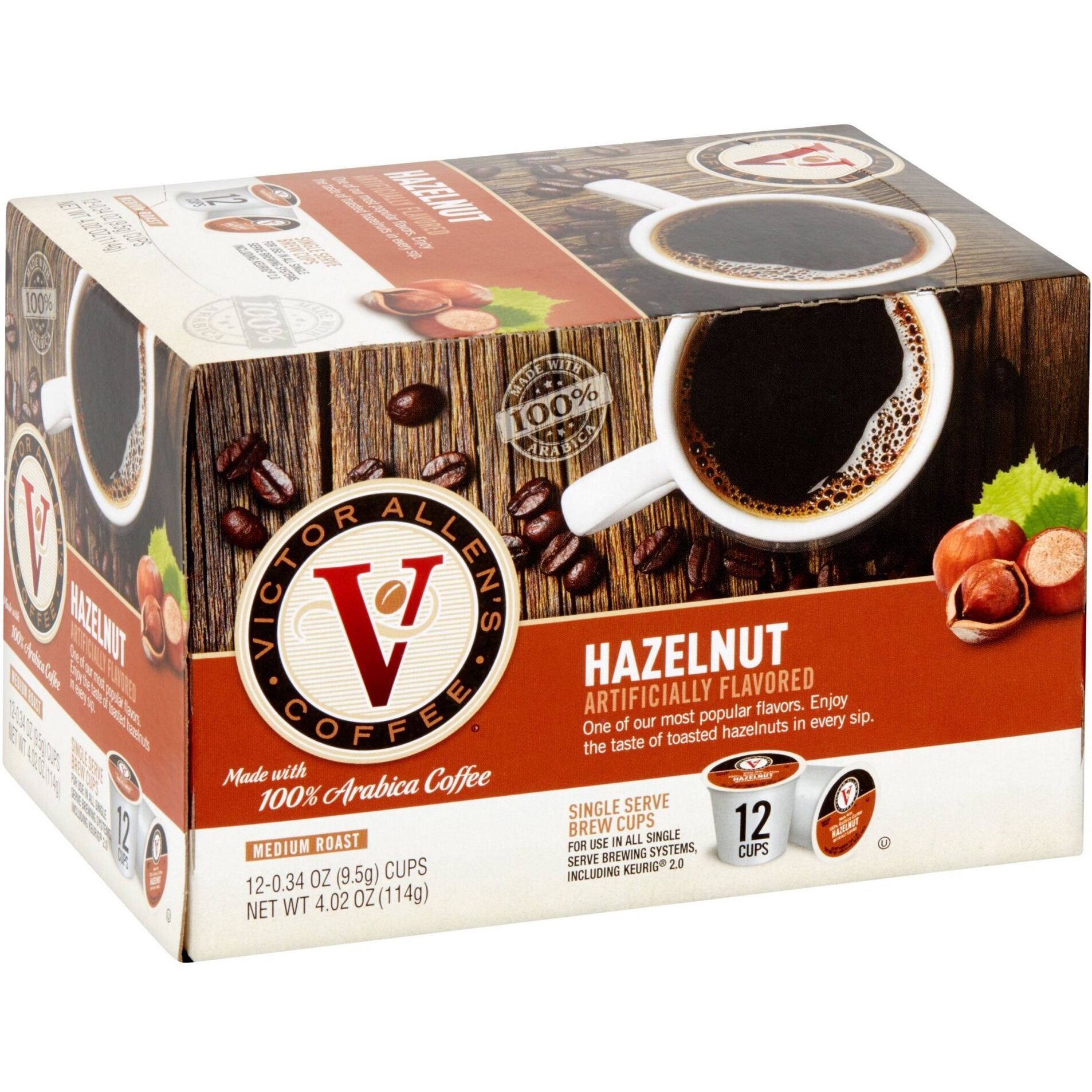 Victor Allen's Coffee Hazelnut Flavored, Medium Roast, 1 Pack - 12 Count, Single Serve Coffee Pods For Keurig K-Cup Brewers
