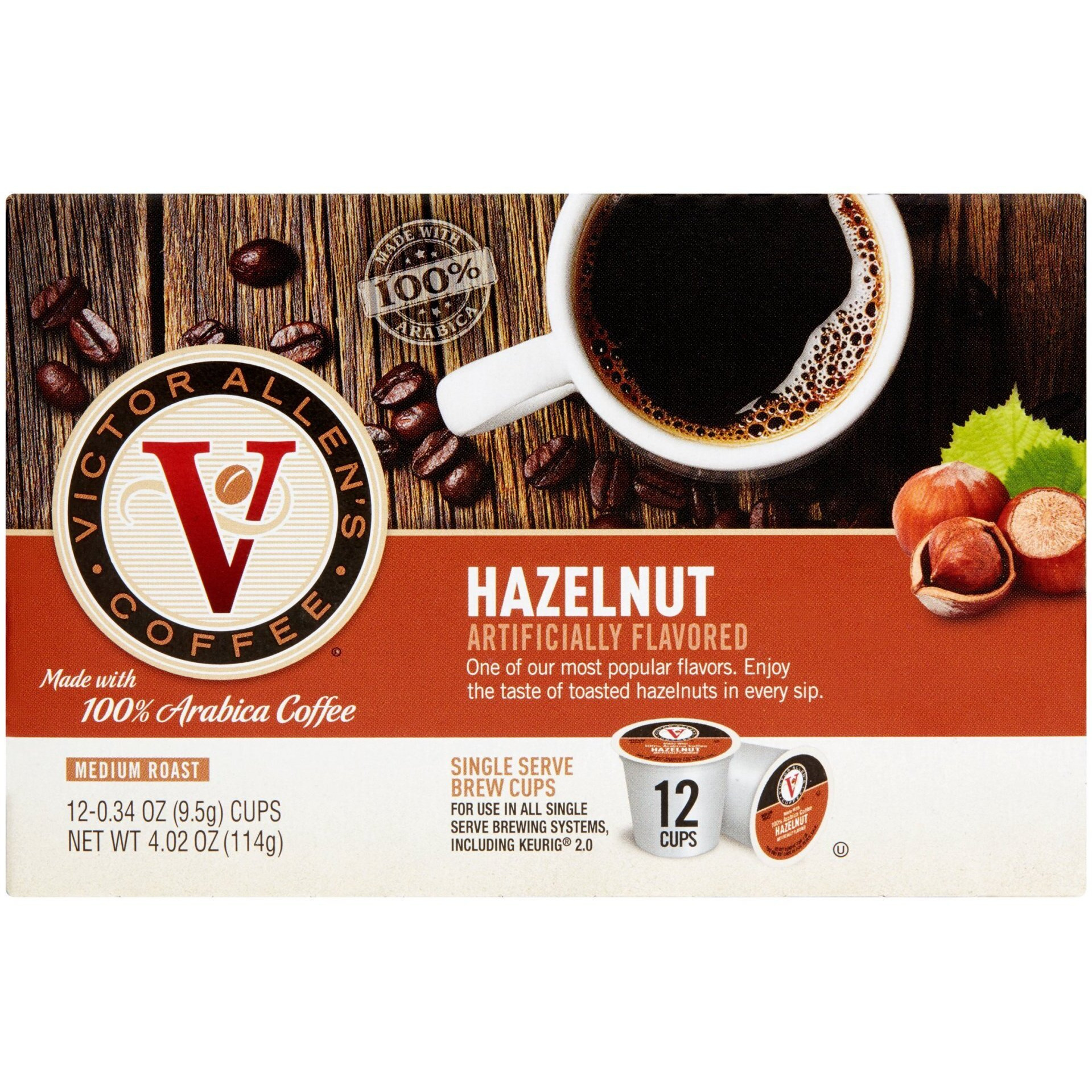 Victor Allen's Coffee Hazelnut Flavored, Medium Roast, 1 Pack - 12 Count, Single Serve Coffee Pods For Keurig K-Cup Brewers