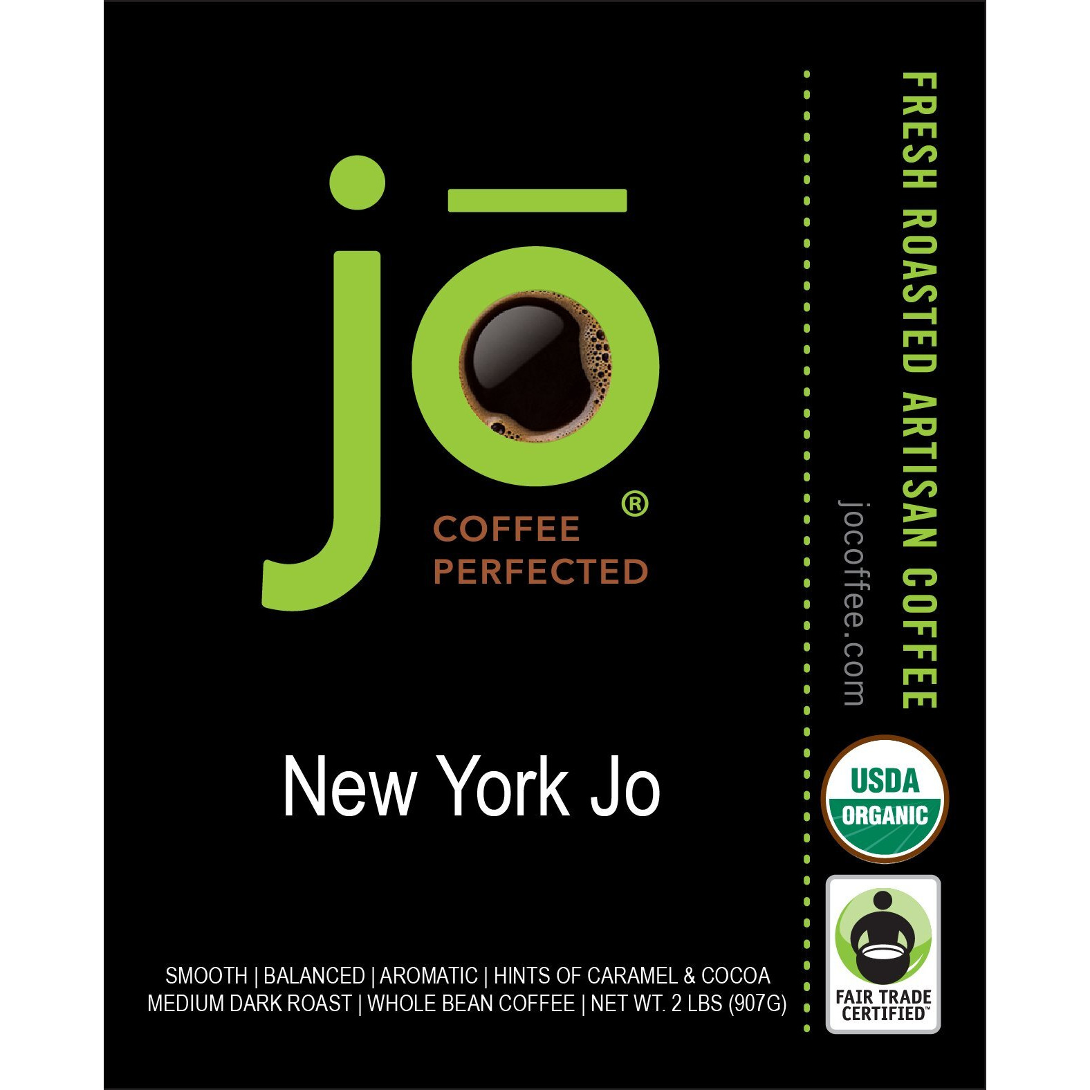 New York Jo 2 Lb, Medium Dark Roast, Whole Bean Coffee, 100% Arabica Beans, Usda Certified Organic, Non-Gmo, Signature House Blend, Gluten Free, Gourmet Coffee From Jo Coffee