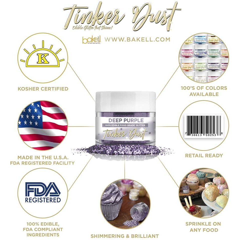 Bakell Deep Purple Tinker Dust, 5 Gram | Kosher Certified | 100% Edible Glitter | Cakes, Cupcakes, Cake Pops, Drinks, Glitter & Dusts (Deep Purple)