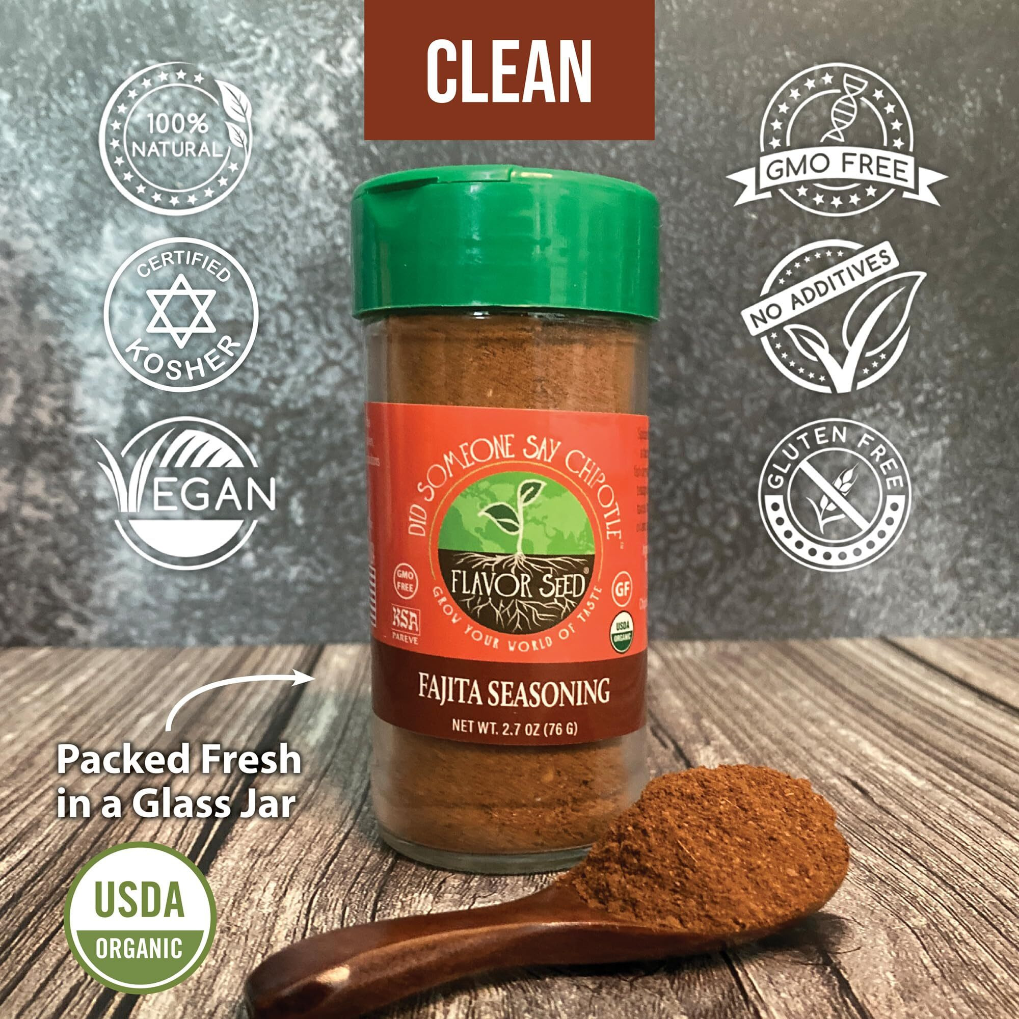 Flavor Seed Did Someone Say Chipotle Organic Fajita Seasoning & Taco Seasoning Mix. Mexican Seasonings And Spices For Cooking. Popcorn Seasoning. Gluten Free .Preservative Free, Non Gmo, Keto, Paleo, Kosher, Dairy Free, Vegan. Glass Shaker Jar 2.7 Oz