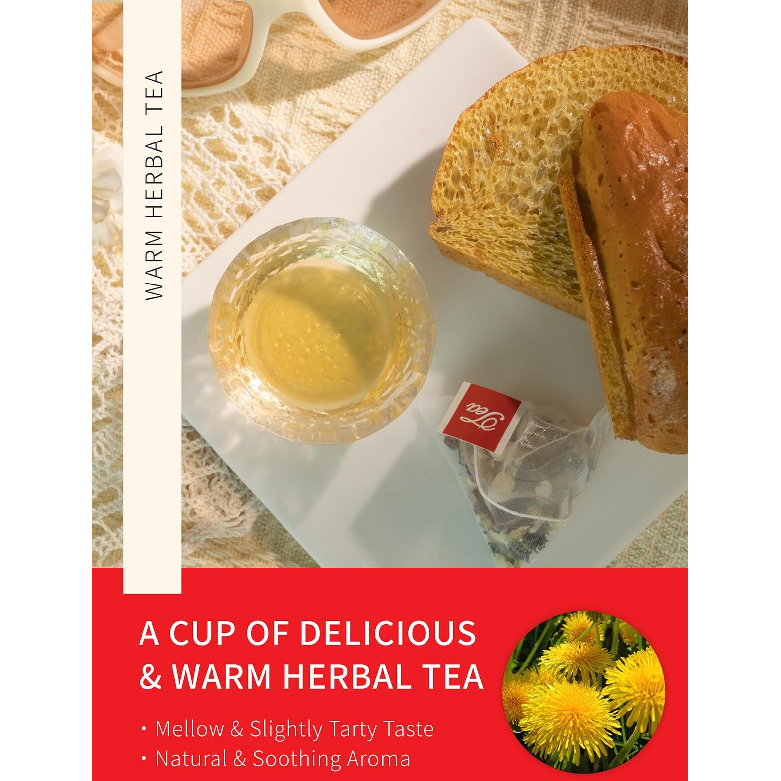 Teelux Dandelion Leaf & Root Tea With Orange Peel, Rose, Jasmine, Red Date, Caffeine Free, Mellow & Light Tarty Flavor, 40 Count