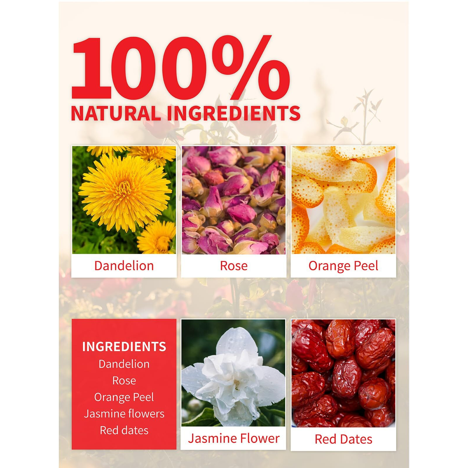 Teelux Dandelion Leaf & Root Tea With Orange Peel, Rose, Jasmine, Red Date, Caffeine Free, Mellow & Light Tarty Flavor, 40 Count