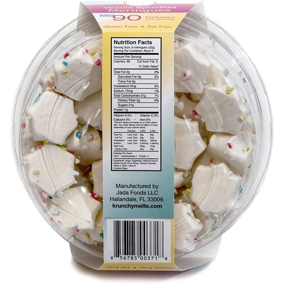 Krunchy Melts Original Meringue Cookies | Vanilla Sprinkles Flavor | Only 90 Calories Per Serving | Fat Free, Gluten Free, Dairy Free (4 Oz)