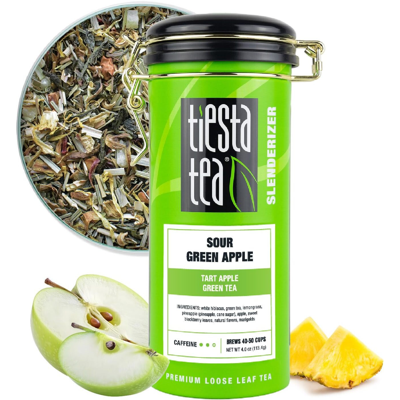 Tiesta Tea - Sour Green Apple - Tart Apple Green Tea - Loose Leaf Tea Blend - Medium Caffeinated Green Tea - Make Hot Or Iced Tea Up To 40-50 Cups - 4 Oz Refillable Tin