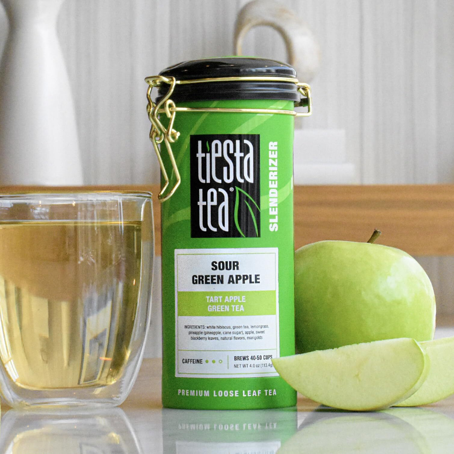 Tiesta Tea - Sour Green Apple - Tart Apple Green Tea - Loose Leaf Tea Blend - Medium Caffeinated Green Tea - Make Hot Or Iced Tea Up To 40-50 Cups - 4 Oz Refillable Tin